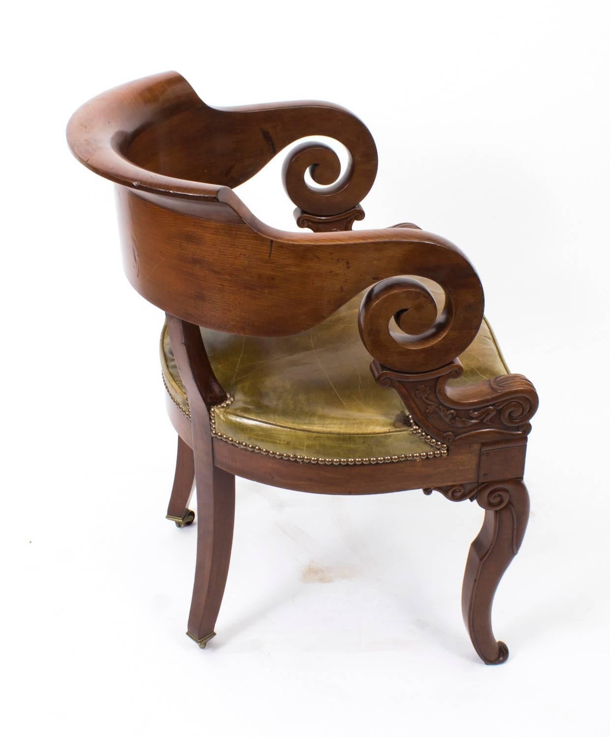Early 19th Century Antique Empire Mahogany Armchair Desk Chair, 19th Century