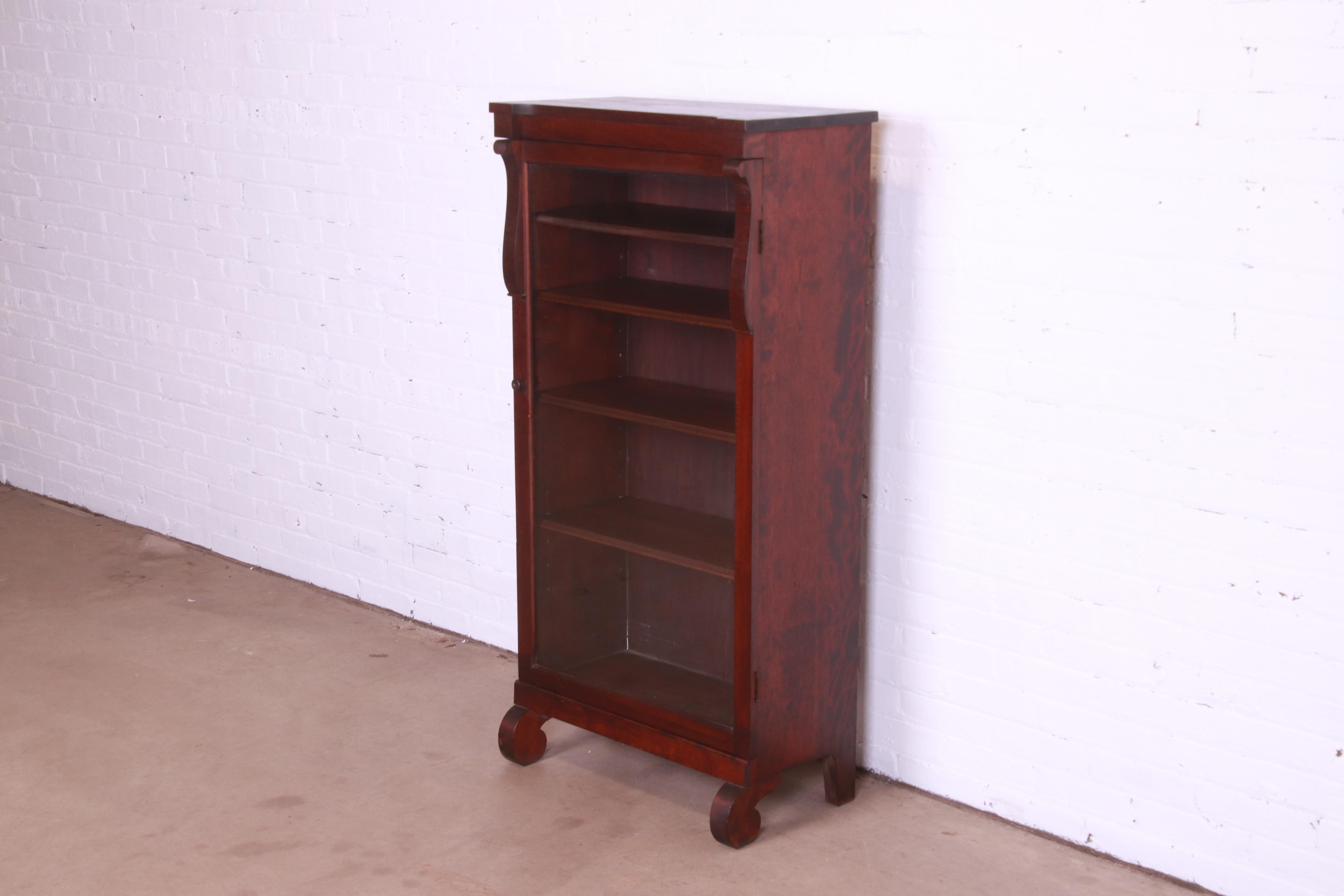 Antique Empire Mahogany Glass Front Bookcase Cabinet, circa 1900 In Good Condition In South Bend, IN