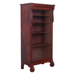 Antique Empire Mahogany Glass Front Bookcase Cabinet, circa 1900