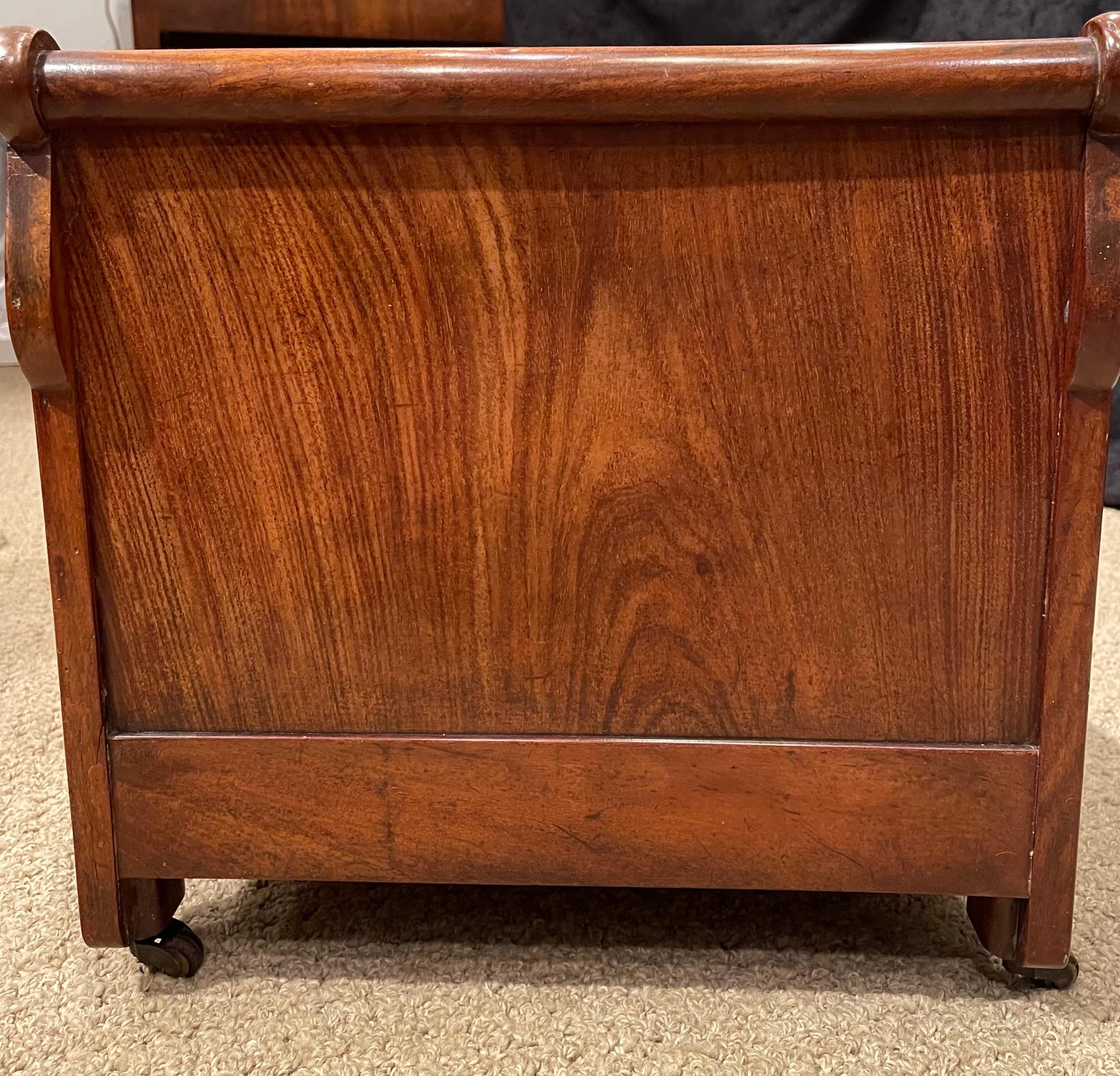 Polished Antique Empire Mahogany Sleigh Bed, Cabinet Makers Example, as Dog Bed For Sale