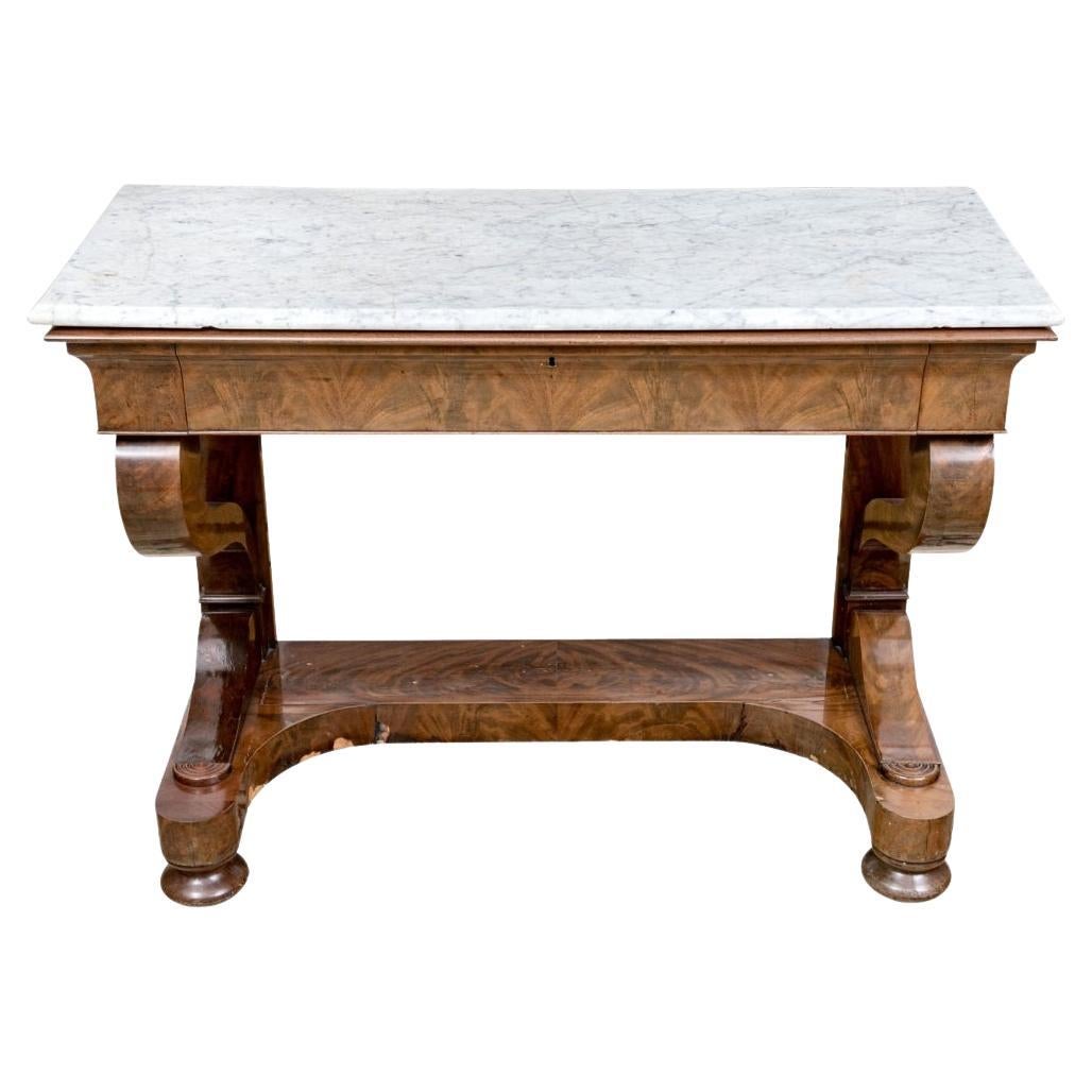 Antique Empire Marble Top Mahogany Pier Table, 19th C. For Restoration For Sale