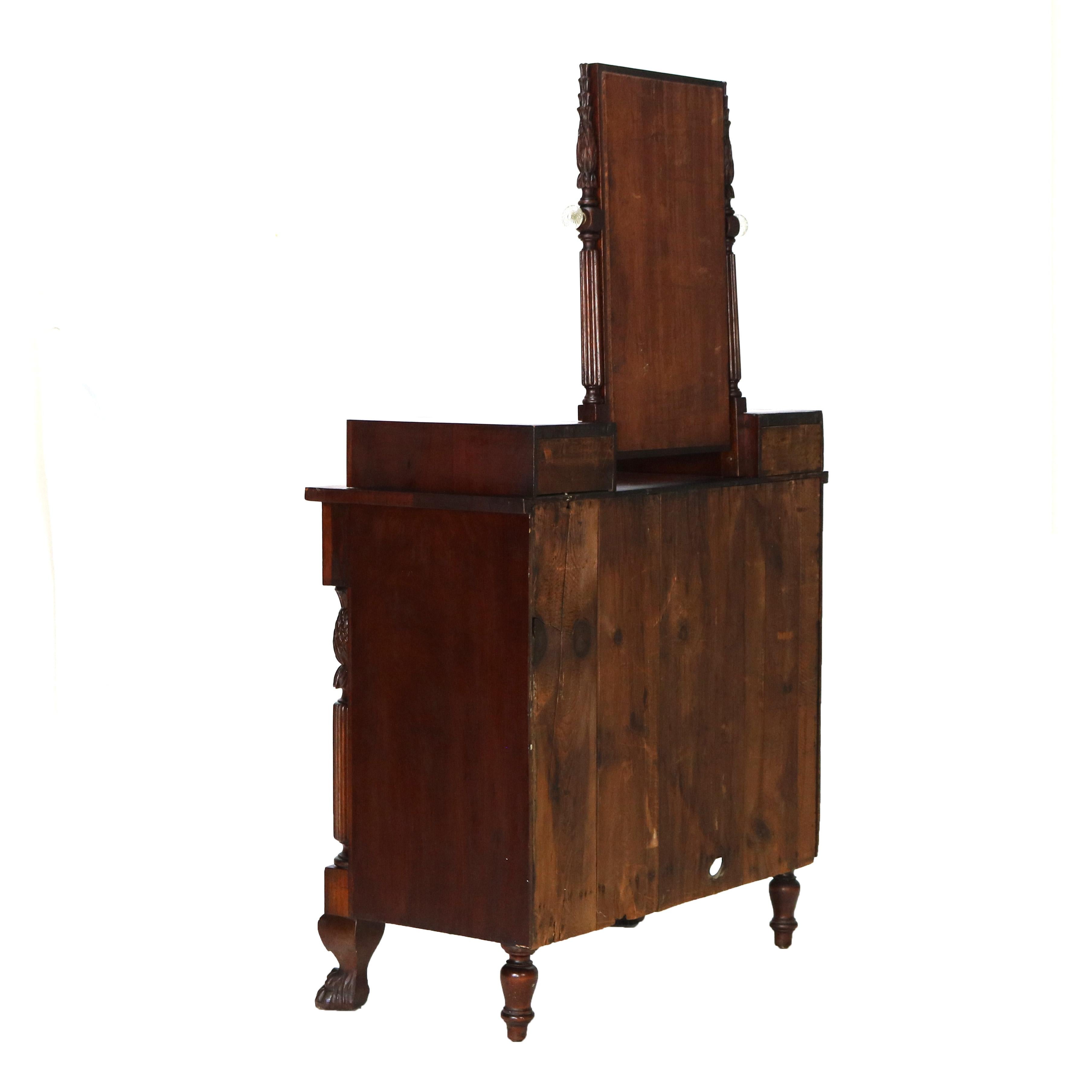 Antico comò impero neoclassico intagliato a fiamma in mogano con piede ad artiglio C1890 in vendita 8