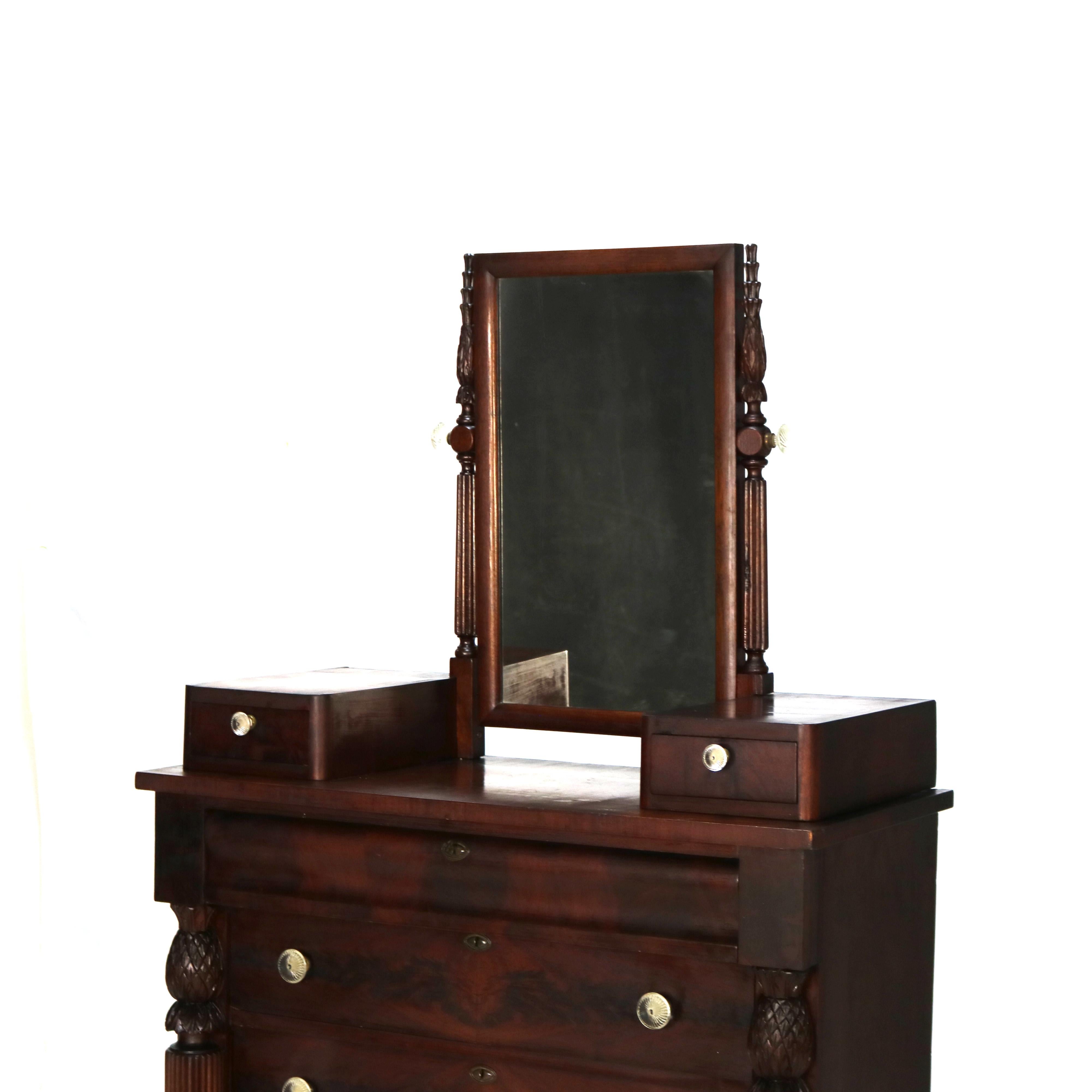 Mogano Antico comò impero neoclassico intagliato a fiamma in mogano con piede ad artiglio C1890 in vendita