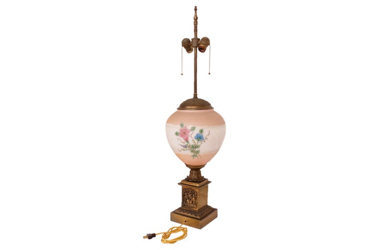 Antique Empire Painted Globe Table Lamp In Good Condition For Sale In Copake Falls, NY