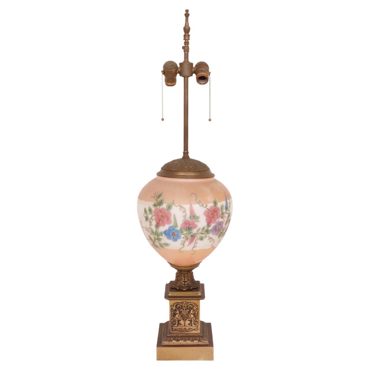 Antique Empire Painted Globe Table Lamp For Sale