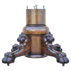 Antique Empire Paw Feet Lion Head Oak Dining Table Pedestal Base Horner Style