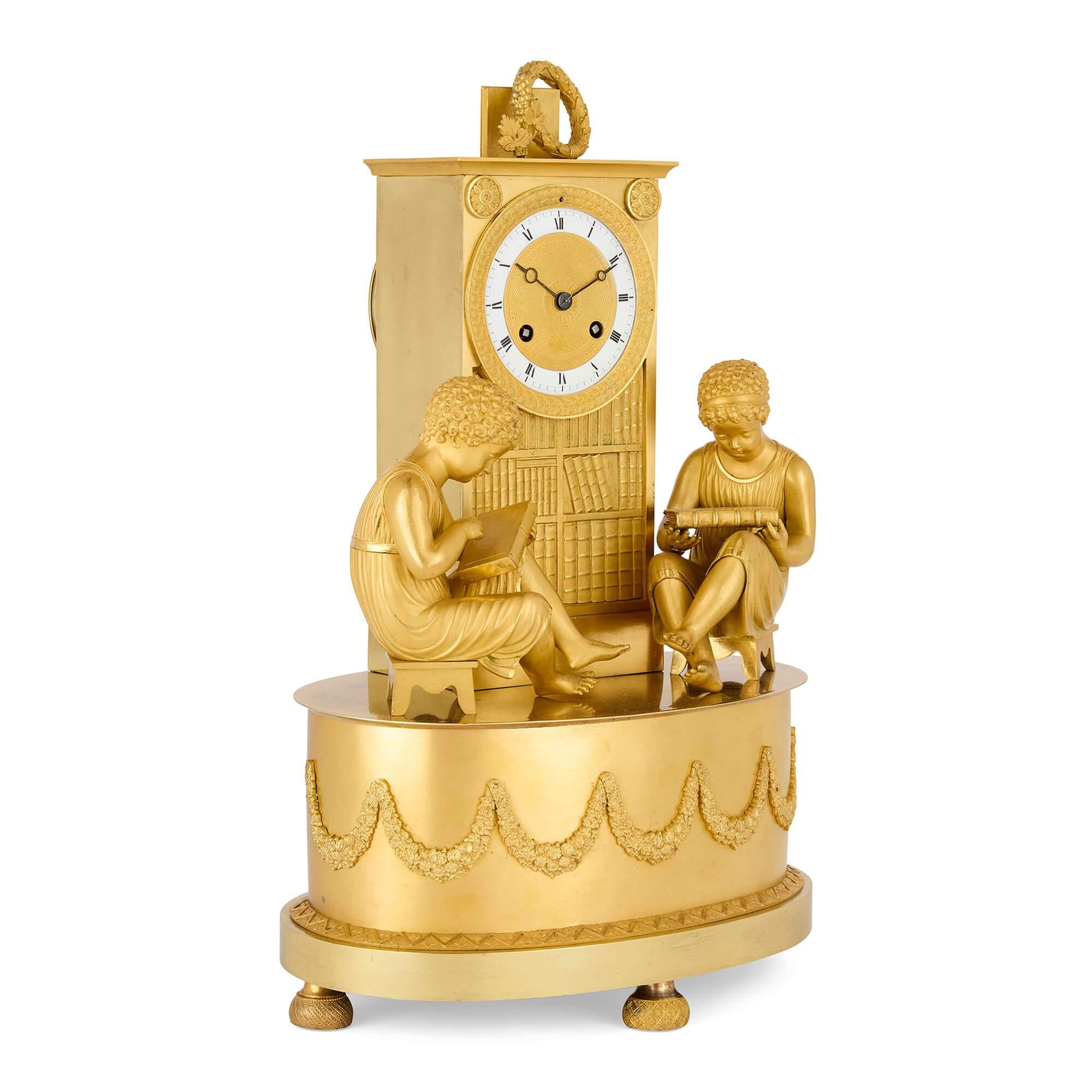 Antique Empire period gilt bronze clock by Pierre-Philippe Thomire
French, Early 19th Century
Height 45cm, width 29cm, depth 19cm

This superb gilt bronze clock, created by the renowned French craftsman Pierre-Philippe Thomire (1751–1843),