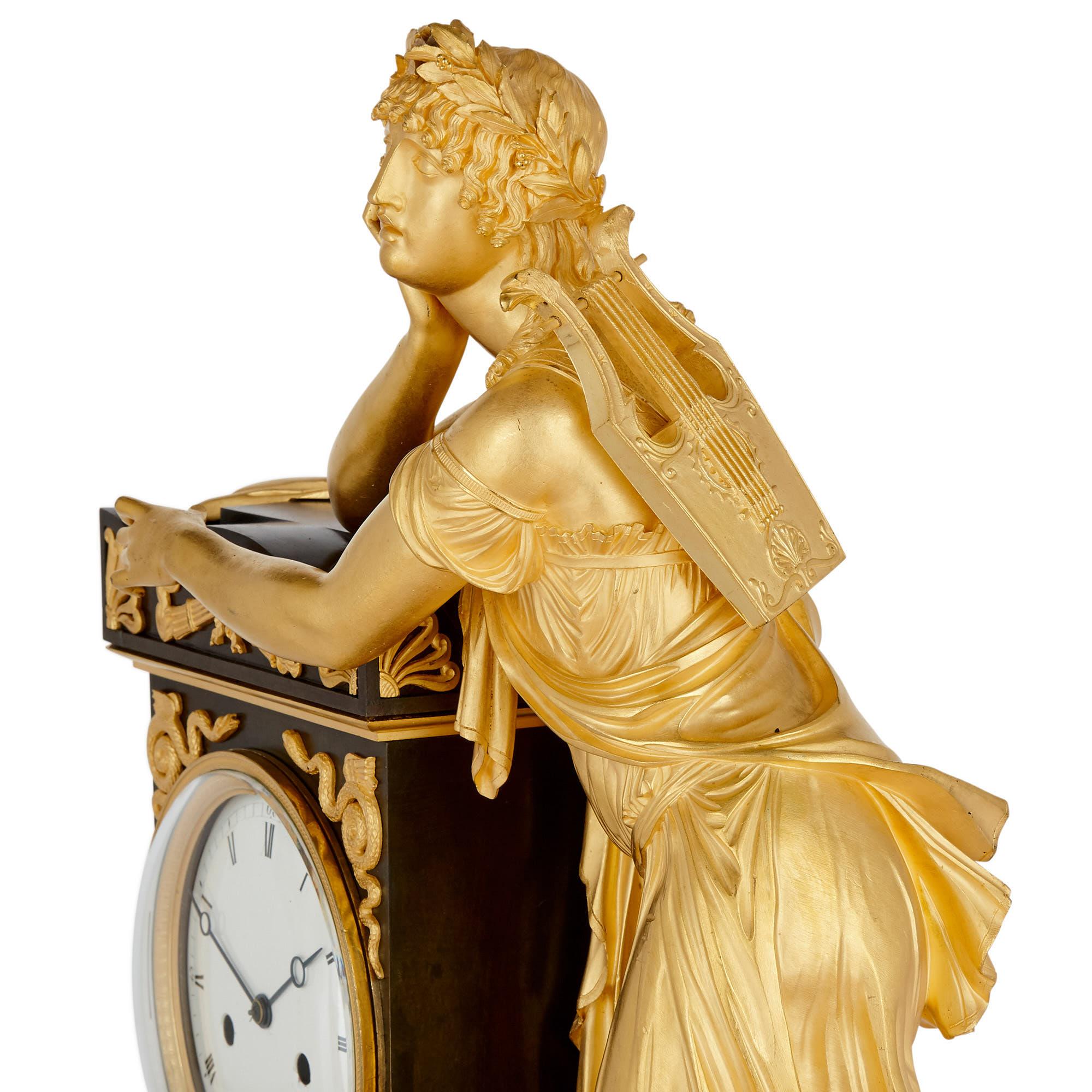 Antique Empire Period Neoclassical Style Mantel Clock In Good Condition In London, GB