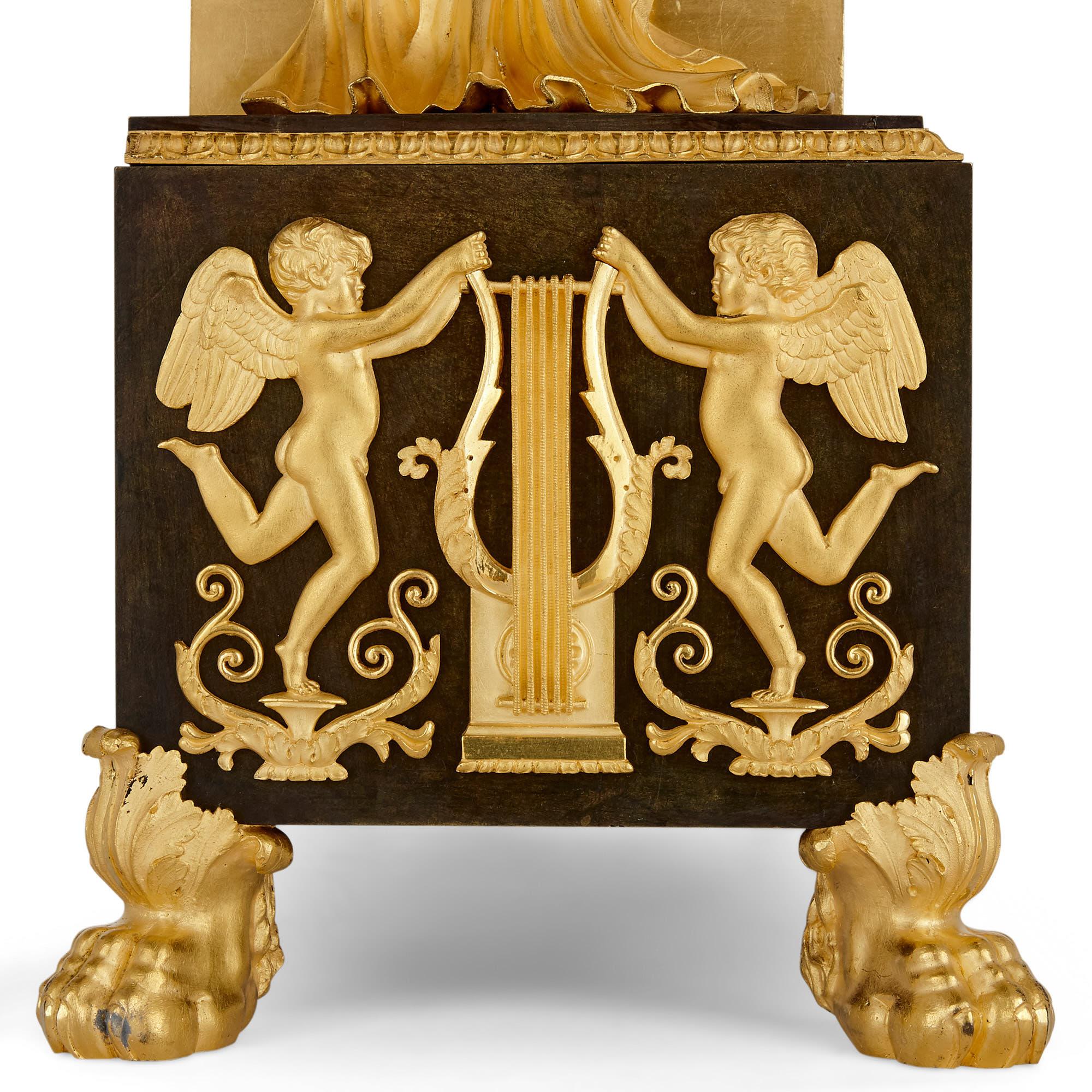 Bronze Antique Empire Period Neoclassical Style Mantel Clock