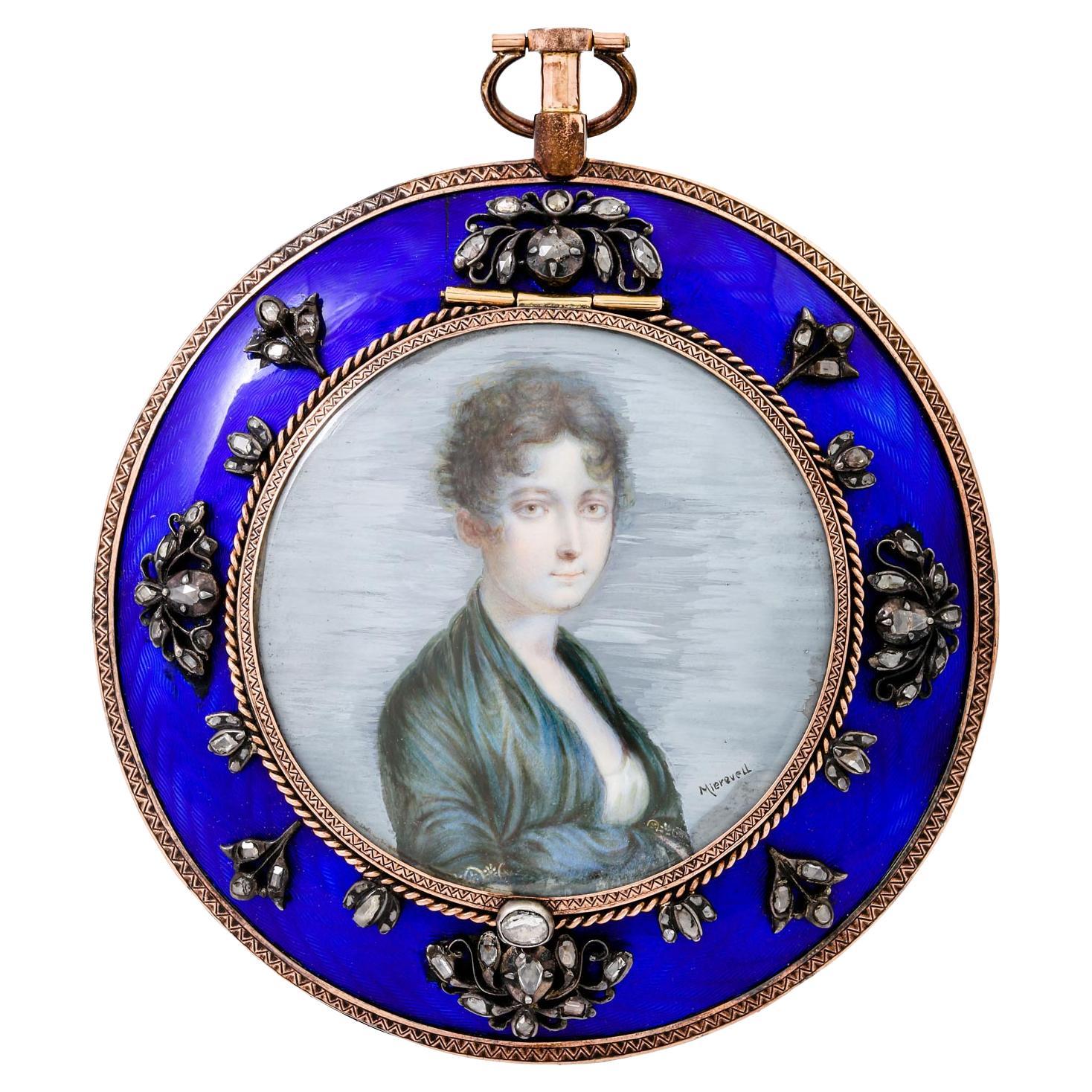 Antique Empire Powder Compact with Diamonds For Sale