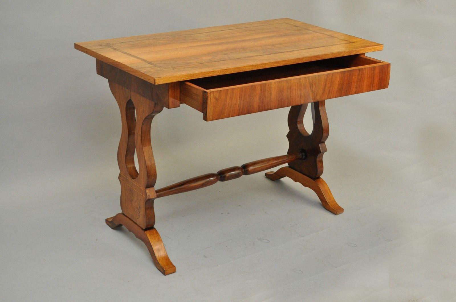 American Antique Empire Regency Console Table or Desk, Flame Mahogany, Burl Inlaid