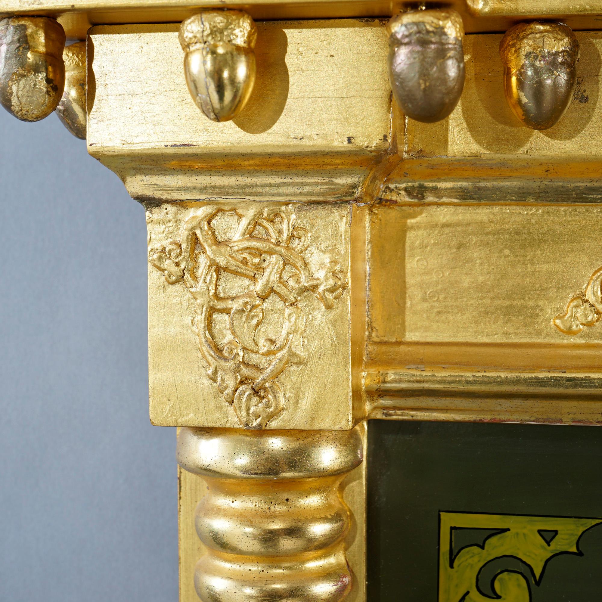 Antiker Empire-Wandspiegel, umgekehrt bemalt, Stillleben, vergoldetes Holz, Trumeau, 19. Jahrhundert (Spiegel) im Angebot
