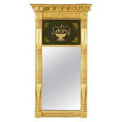Antique Empire Reverse Painted Still Life Giltwood Trumeau Wall Mirror 19th C