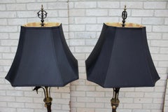 Antique Empire Revival Black Bronze Figural Candelabra Table Lamps - Pair