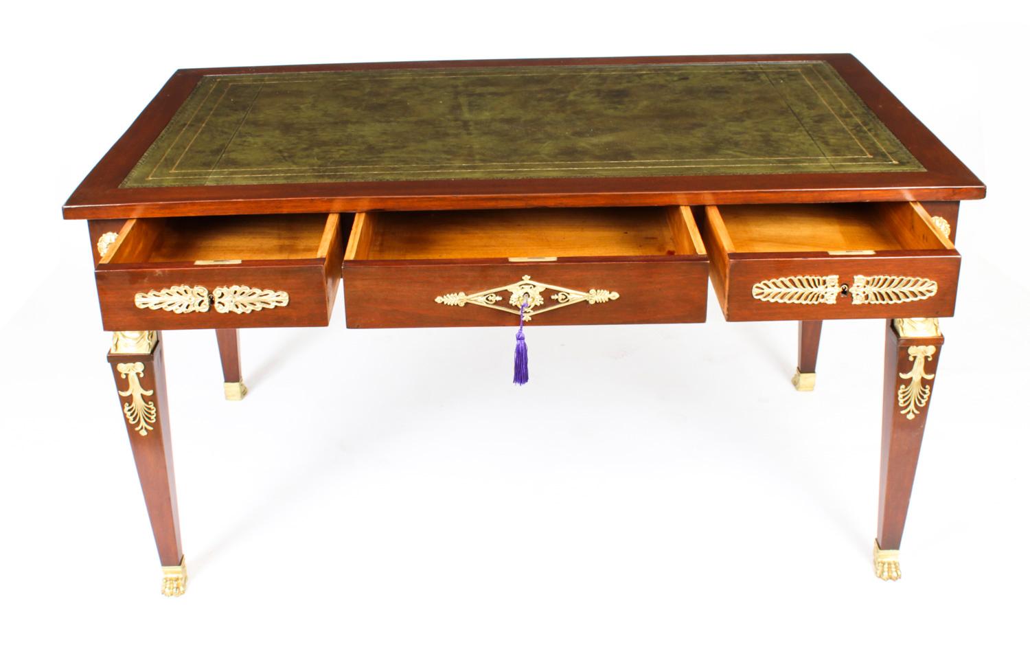 Antique Empire Revival Bureau Plat Desk Writing Table & Armchair 19th C 3