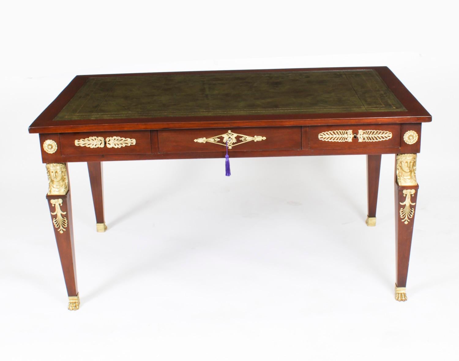 French Antique Empire Revival Bureau Plat Desk Writing Table & Armchair 19th C