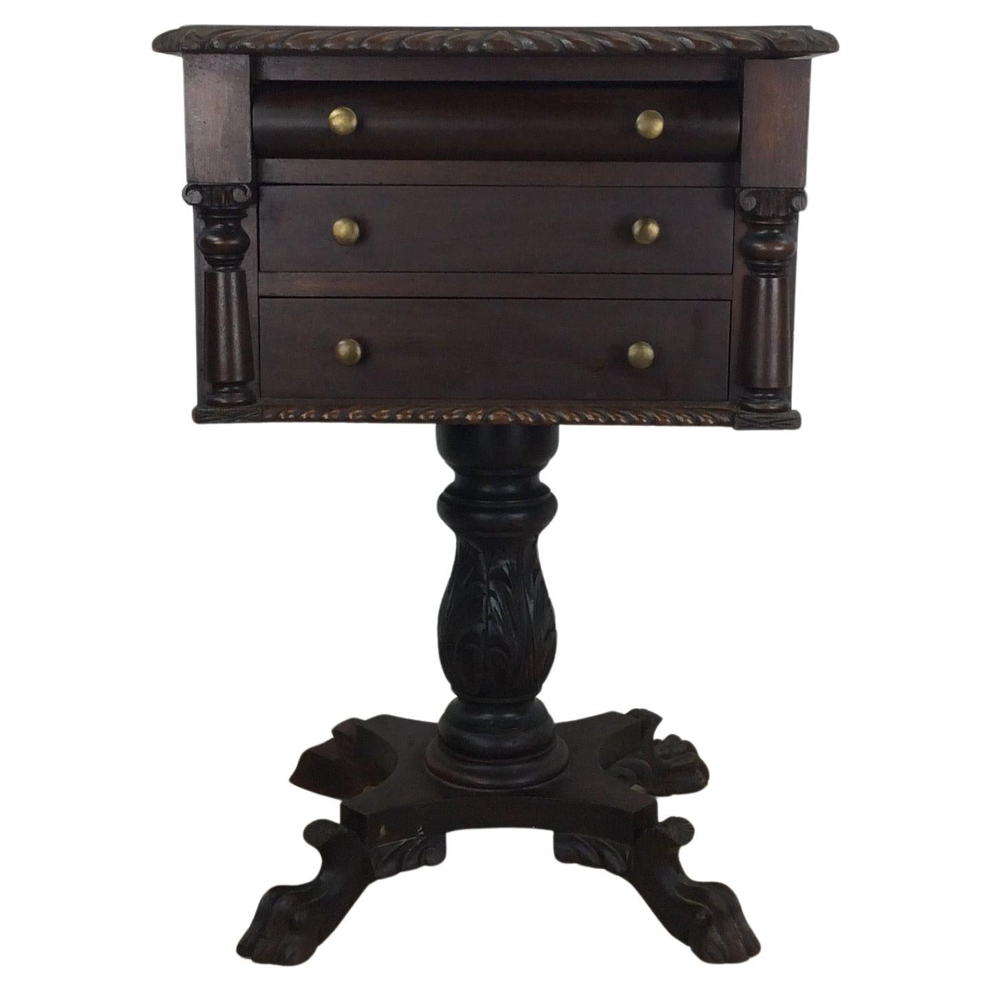 Antique Empire Revival Carved Mahogany End Table