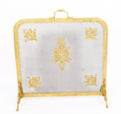 Antique Empire Revival Classical Trophies Gilt Bronze Fire Screen 19th Century