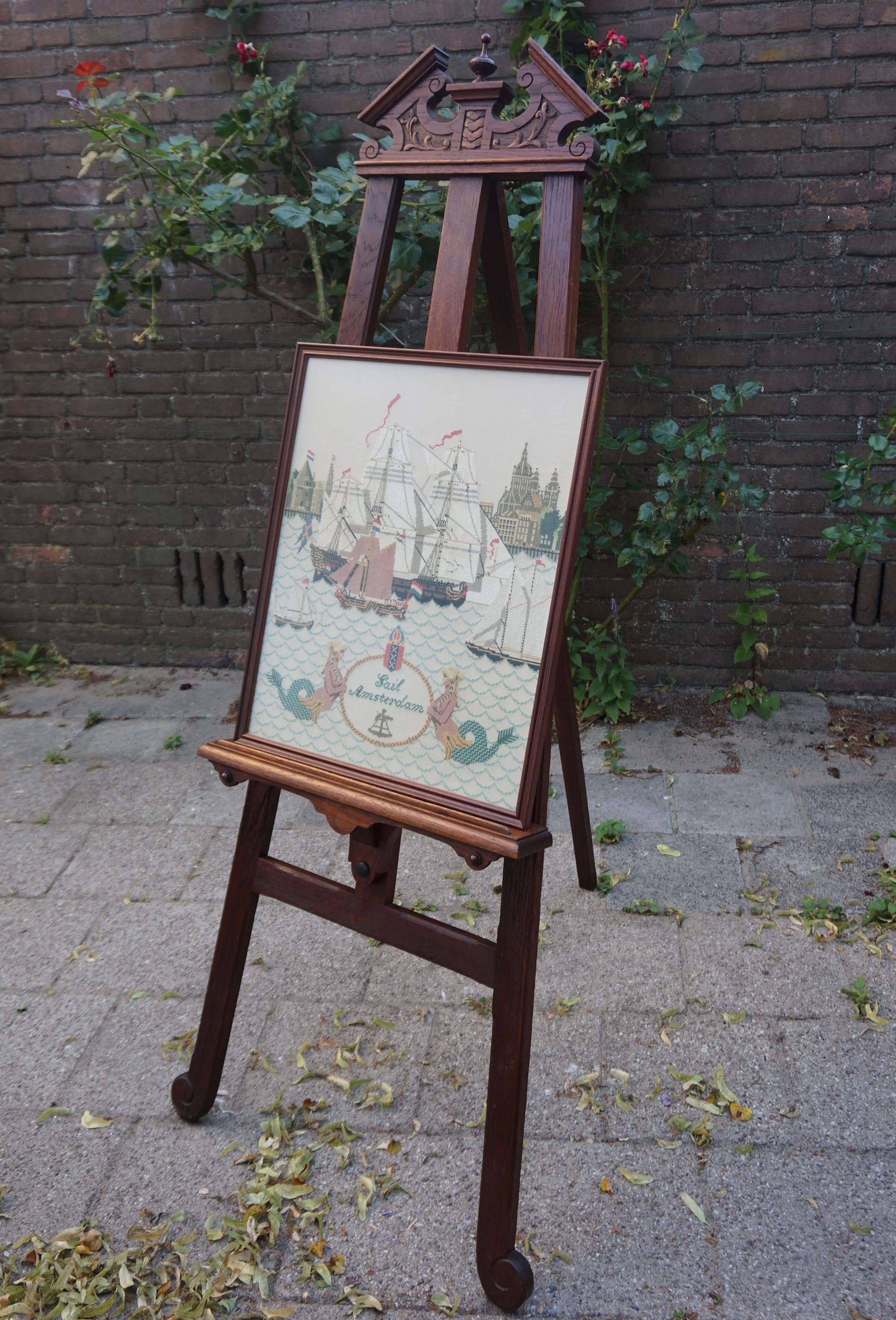 Beautiful design and excellent condition painting stand.

This highly stylish, late 19th century studio easel has it all. 
1. The Empire Revival design with its subtle details is both rare and aesthetically very pleasing.
2. This handcrafted and