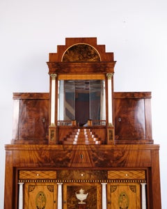 Antique empire secretary desk in hand-polished mahogany with marquetry, 1840s