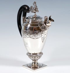 Antique Empire Silver Lidded Jug With Cockerel, Germany, Circa 1810