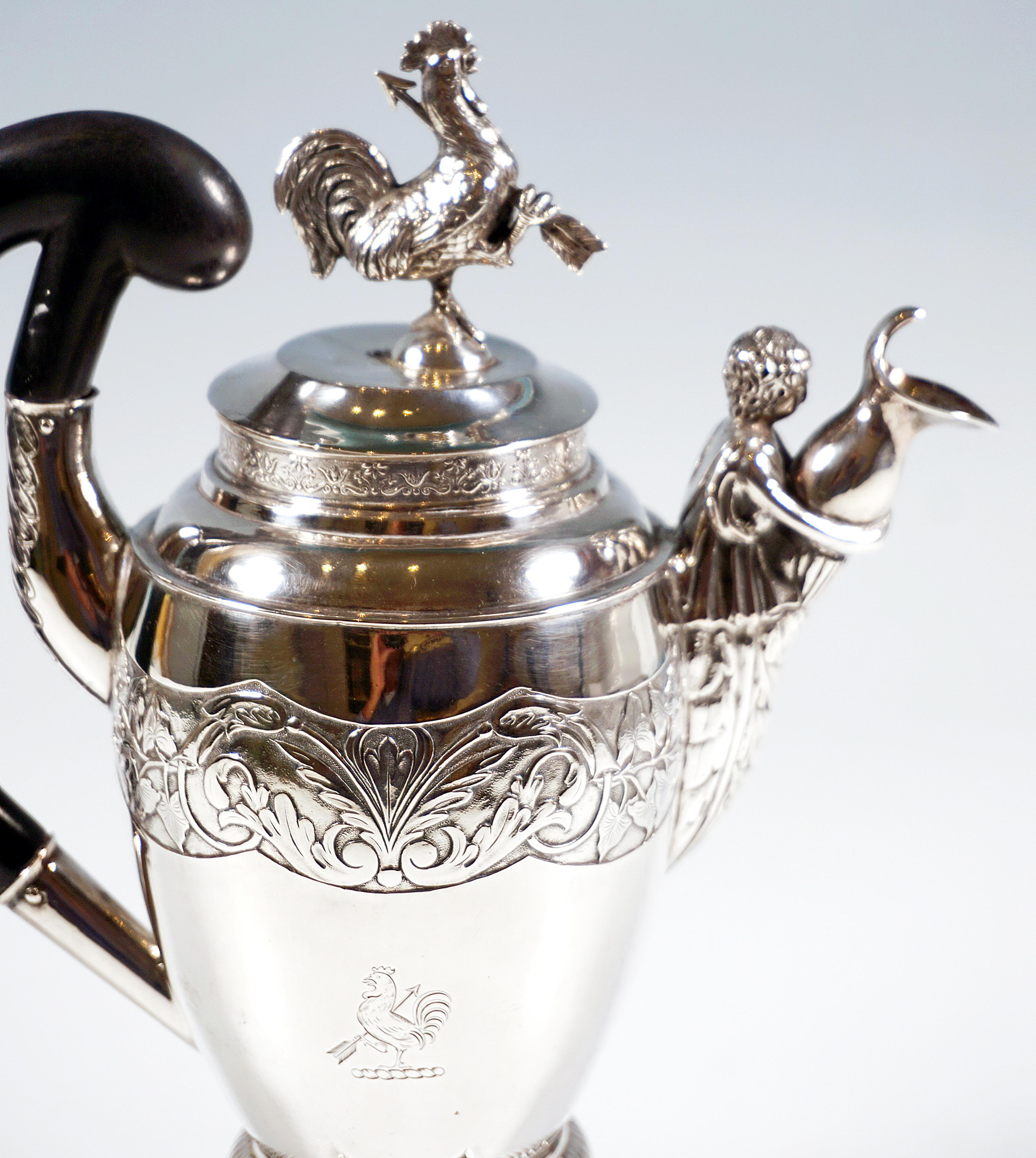 Antique Empire Silver Lidded Jug With Cockerel, Germany, Circa 1810 In Good Condition For Sale In Vienna, AT