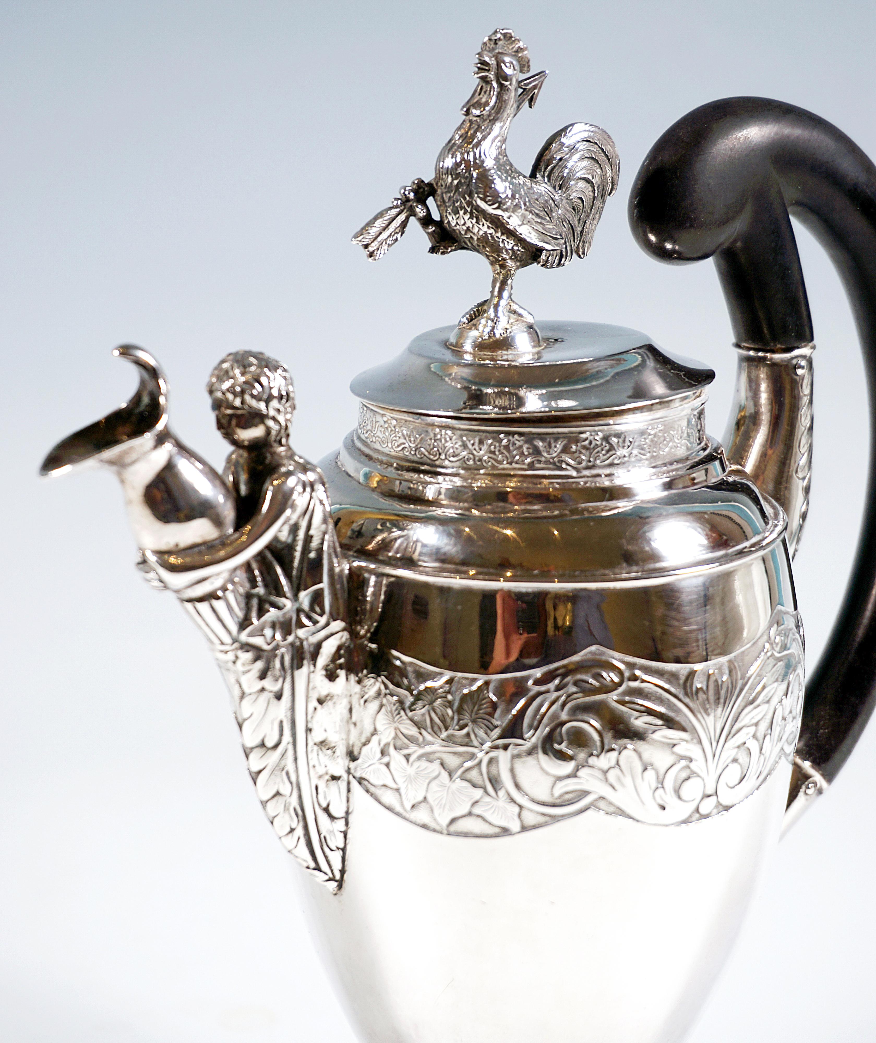 Early 19th Century Antique Empire Silver Lidded Jug With Cockerel, Germany, Circa 1810 For Sale