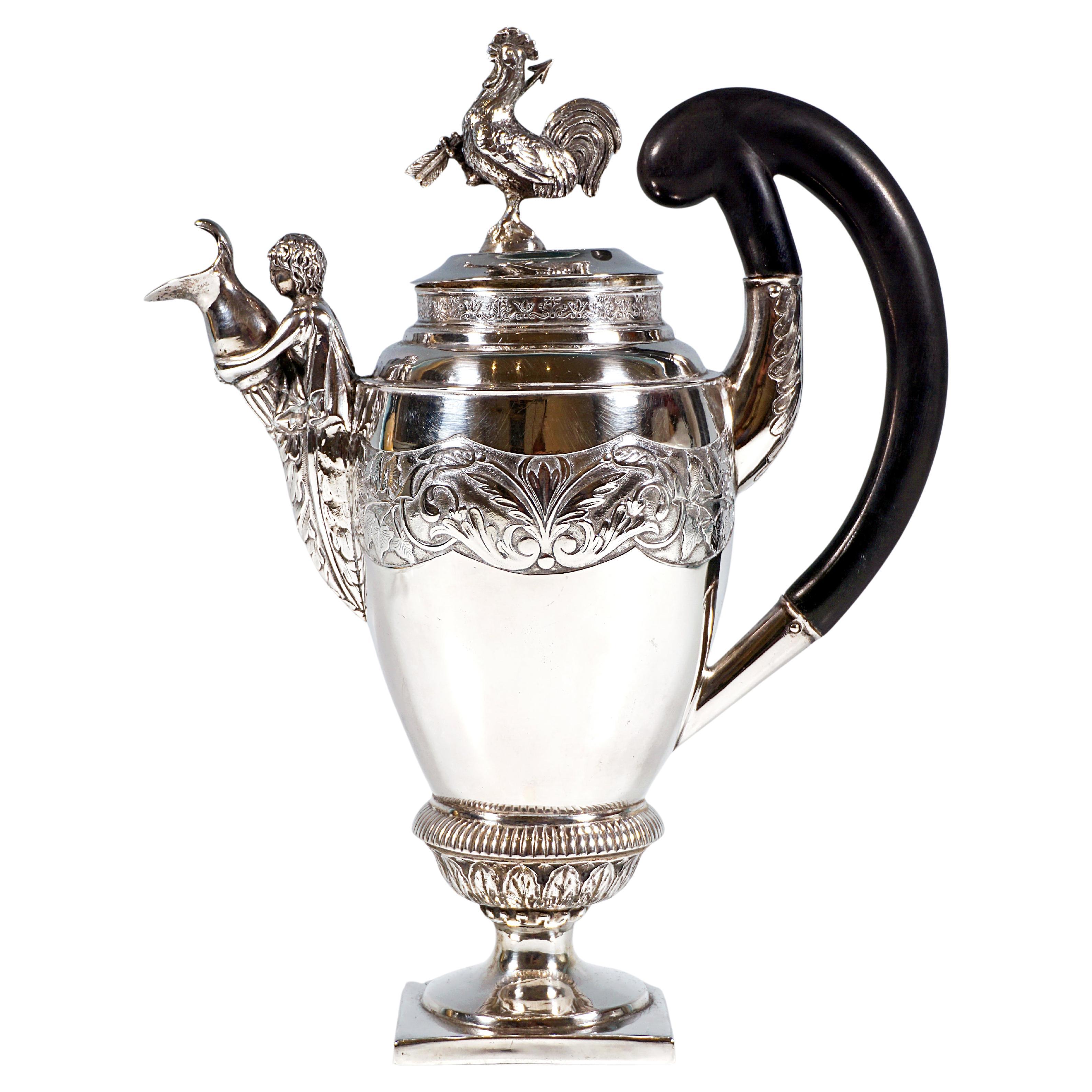 Antique Empire Silver Lidded Jug With Cockerel, Germany, Circa 1810