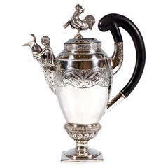Antique Empire Silver Lidded Jug With Cockerel, Germany, Circa 1810