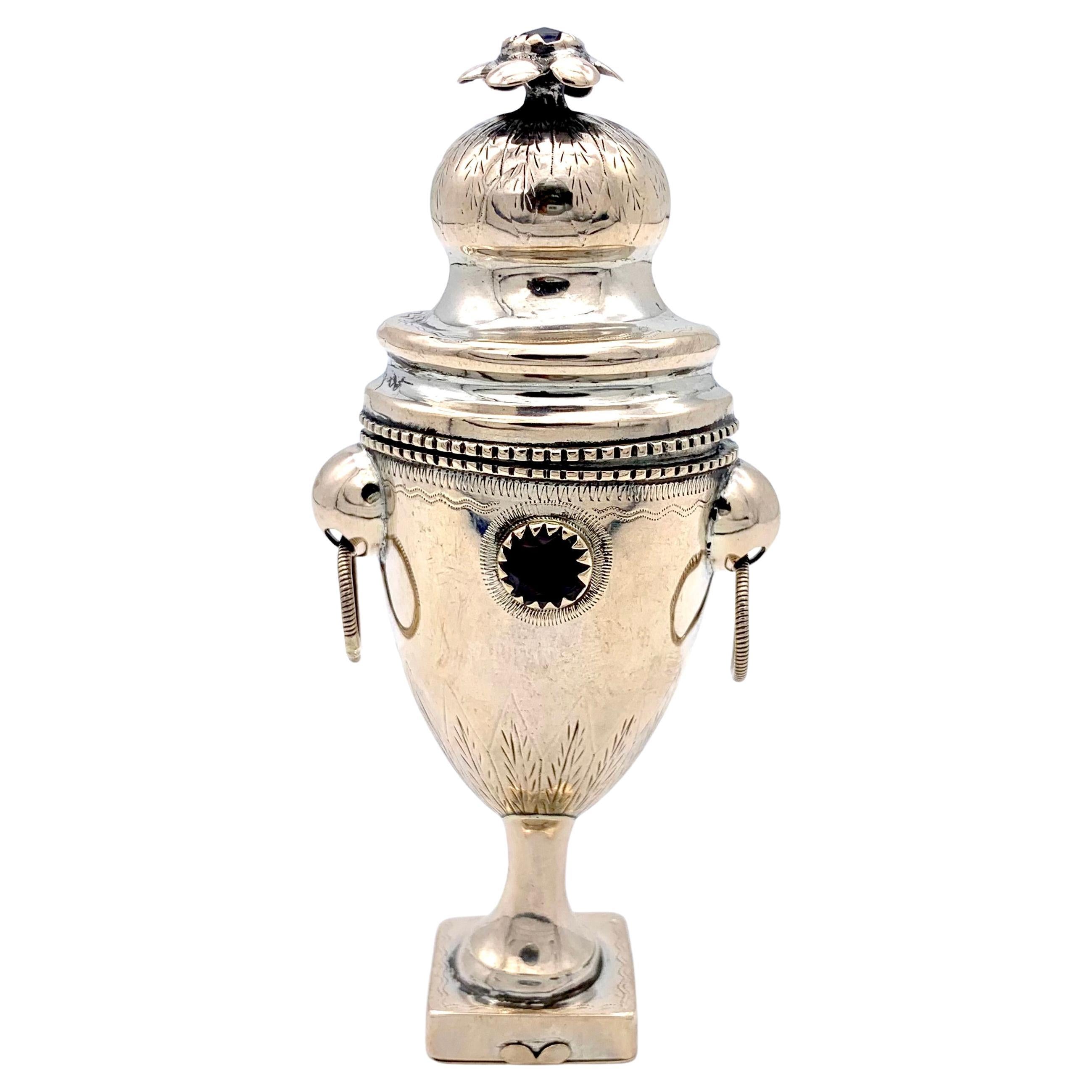 Antique Silver Spice Box Garnet Flower Friesland Secret Compartment 1834 Wedding For Sale