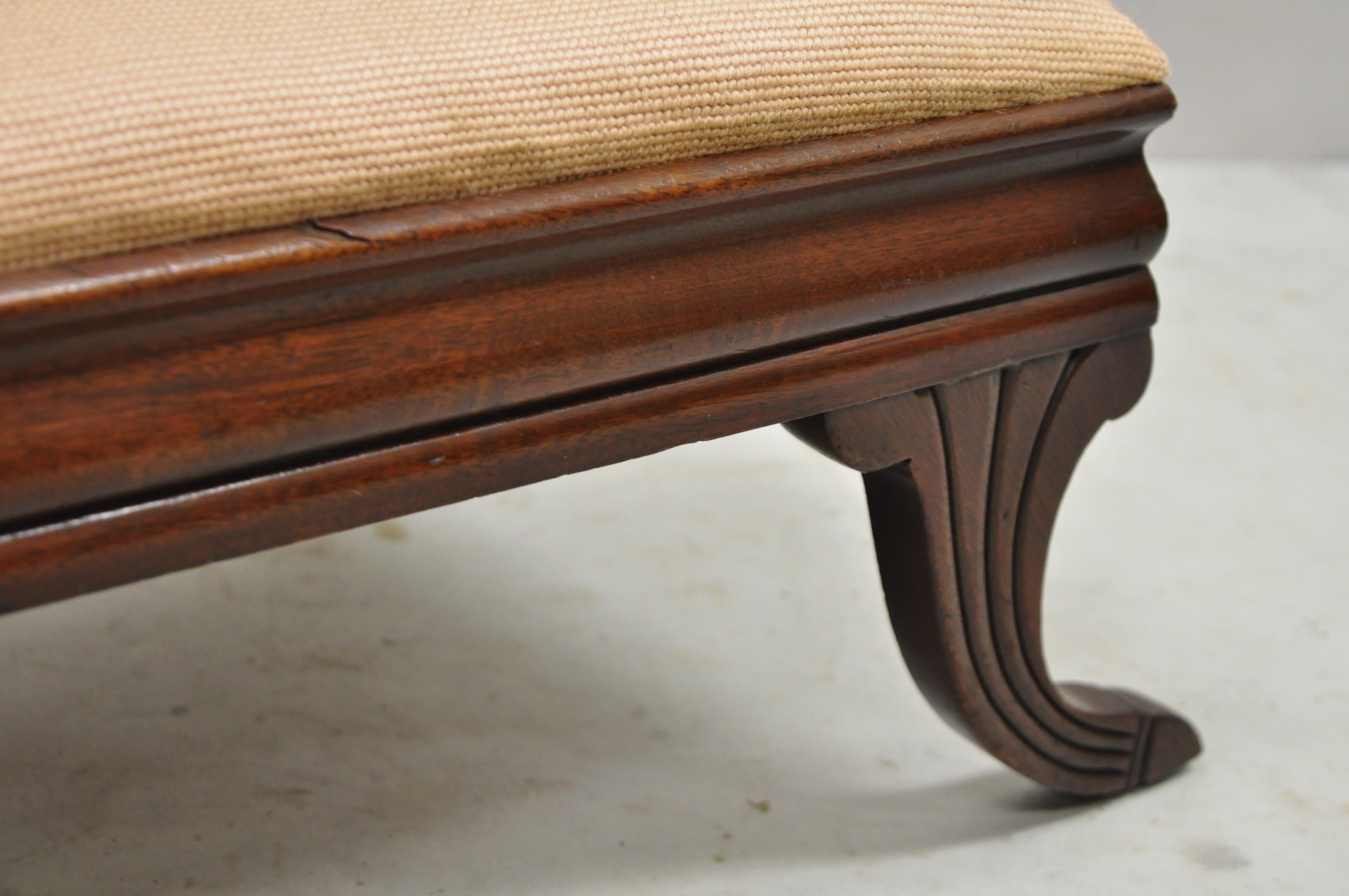 Antique Empire Small Mahogany Saber Leg Pink Needlepoint Footstool Ottoman 2