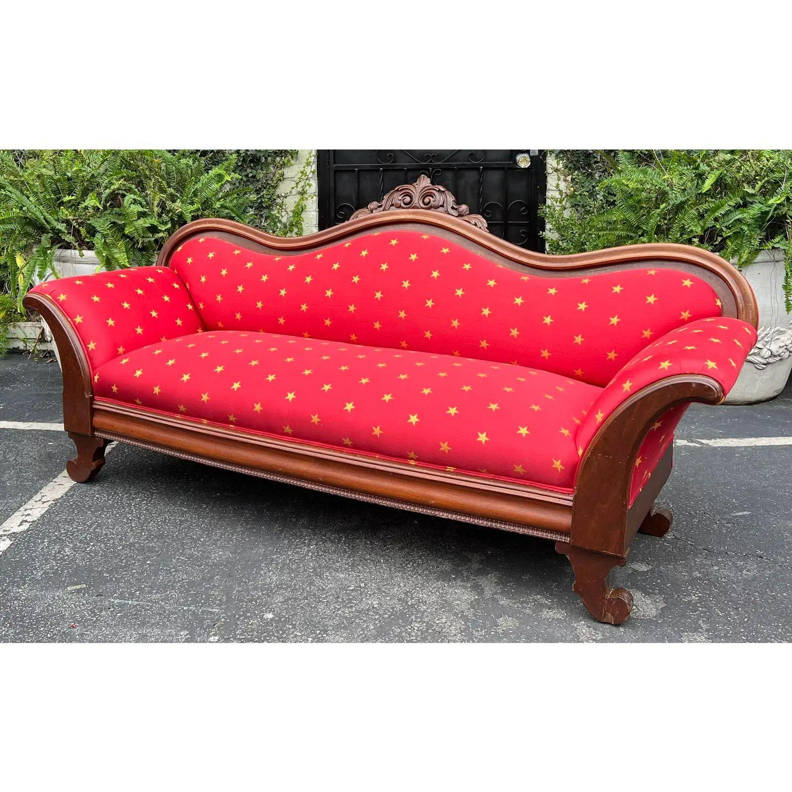 Antique Empire Sofa with Red & Gold Clarence House Fabric, Mid-19th Century In Good Condition In LOS ANGELES, CA