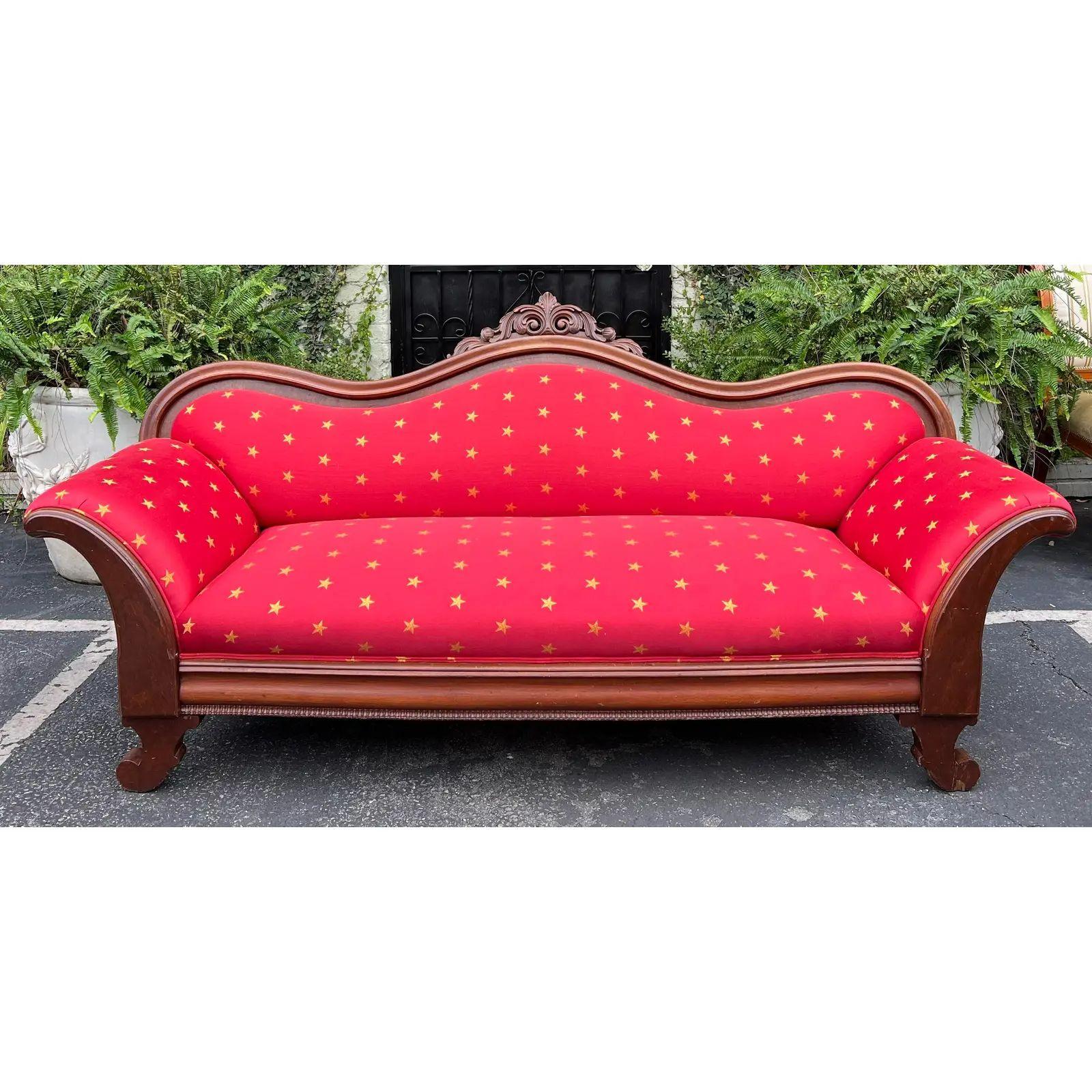 Antique Empire Sofa with Red & Gold Clarence House Fabric, Mid-19th Century 2
