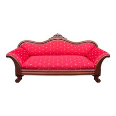 Antique Empire Sofa with Red & Gold Clarence House Fabric, Mid-19th Century
