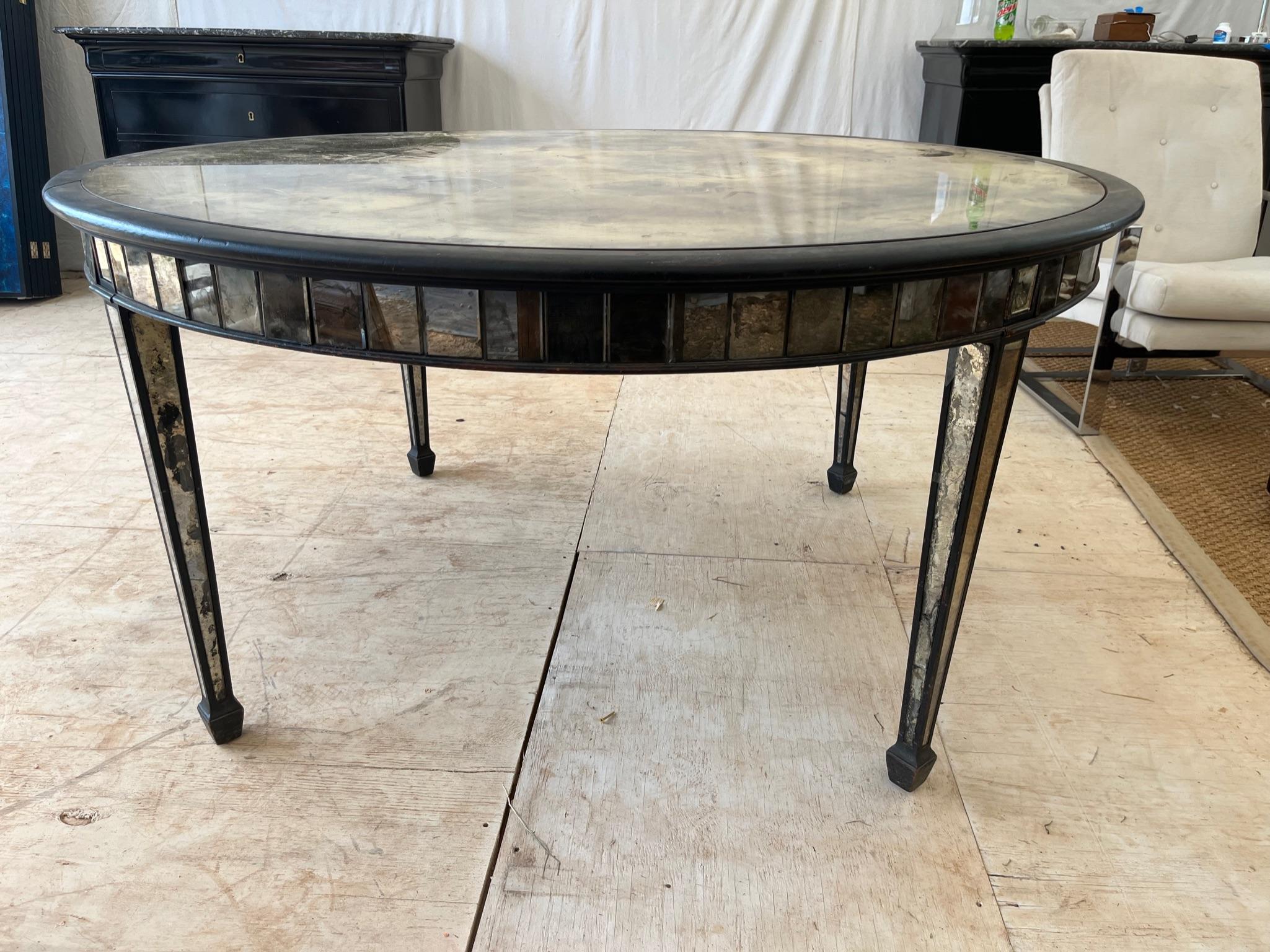 Antique Empire Style Black lacquer Mirror Table with original mirror For Sale 3