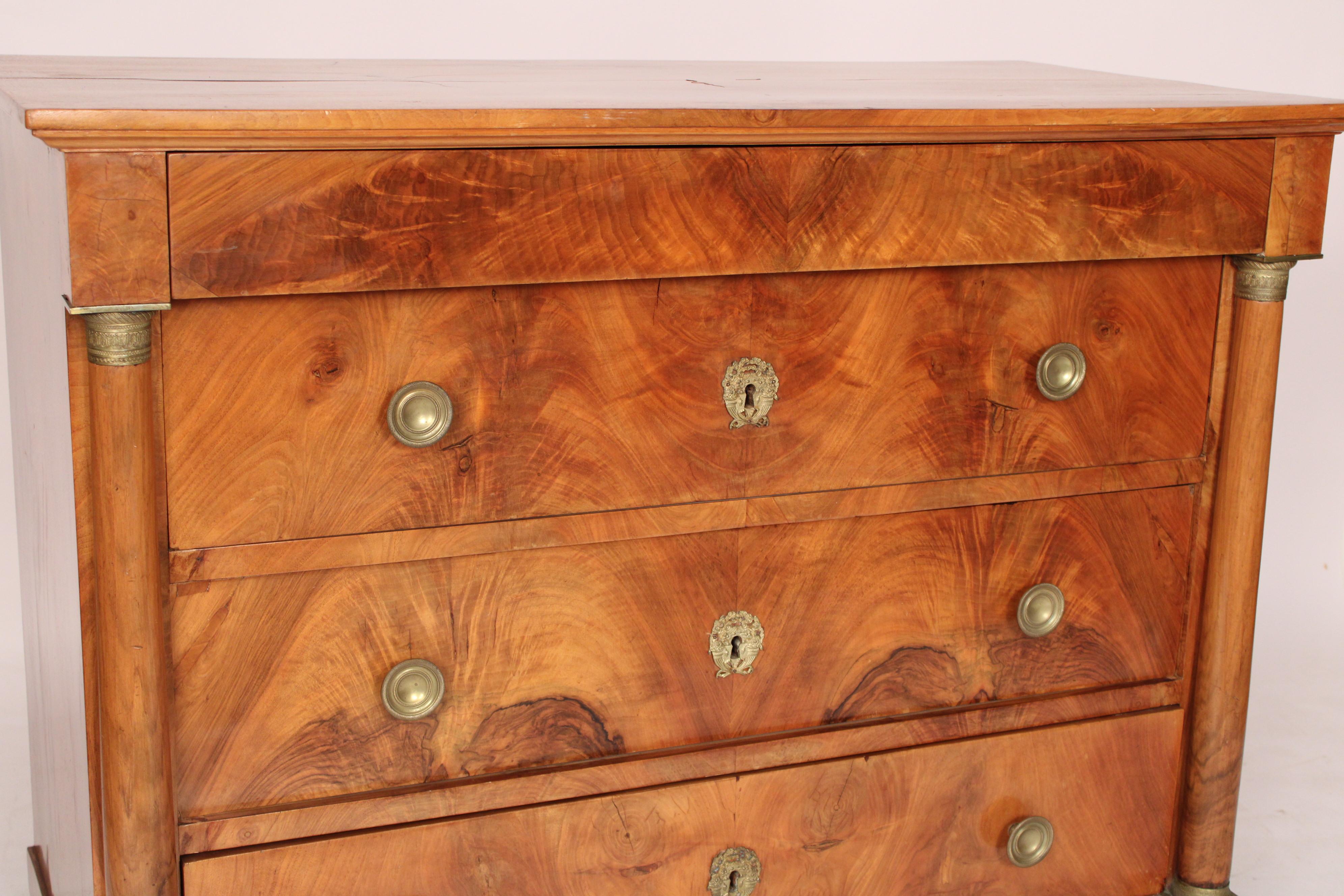 Antique Empire Style Burl Walnut Chest Of Drawers For Sale 1