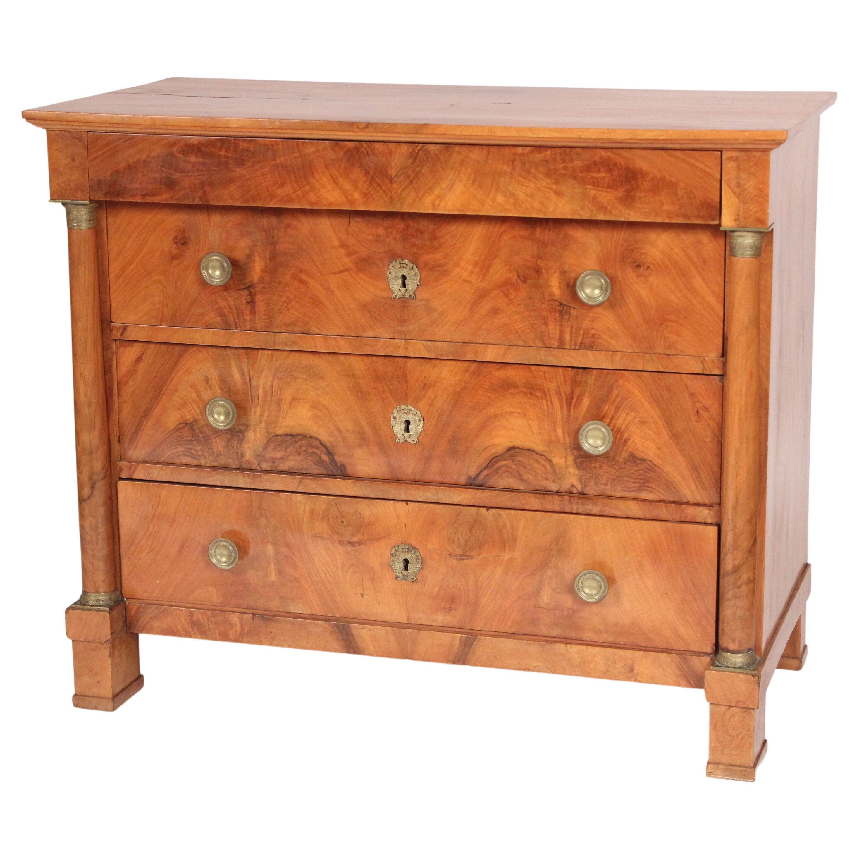 Antique Empire Style Burl Walnut Chest Of Drawers For Sale