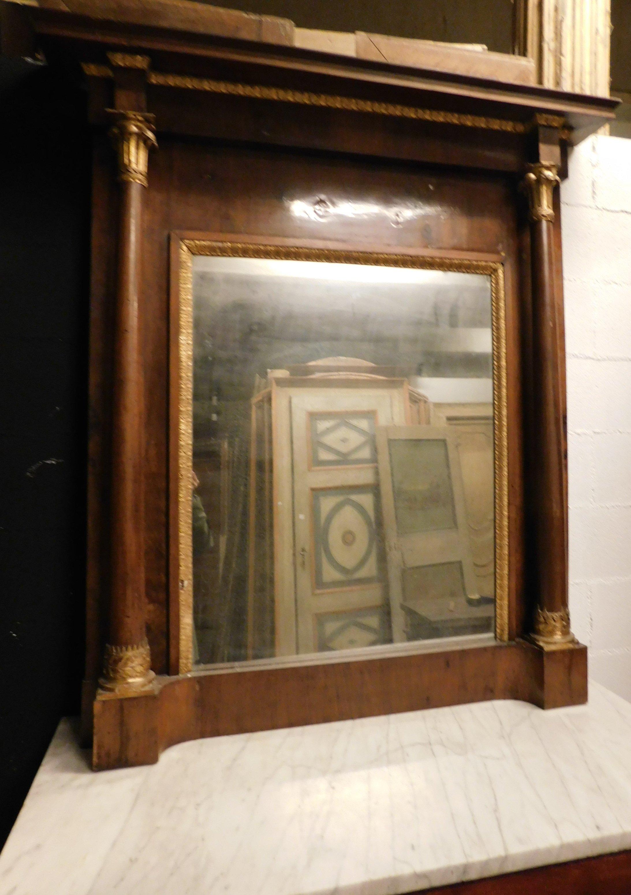 Hand-Carved Antique Empire Style Console Table in Walnut with Original Mirror, 19th Century For Sale