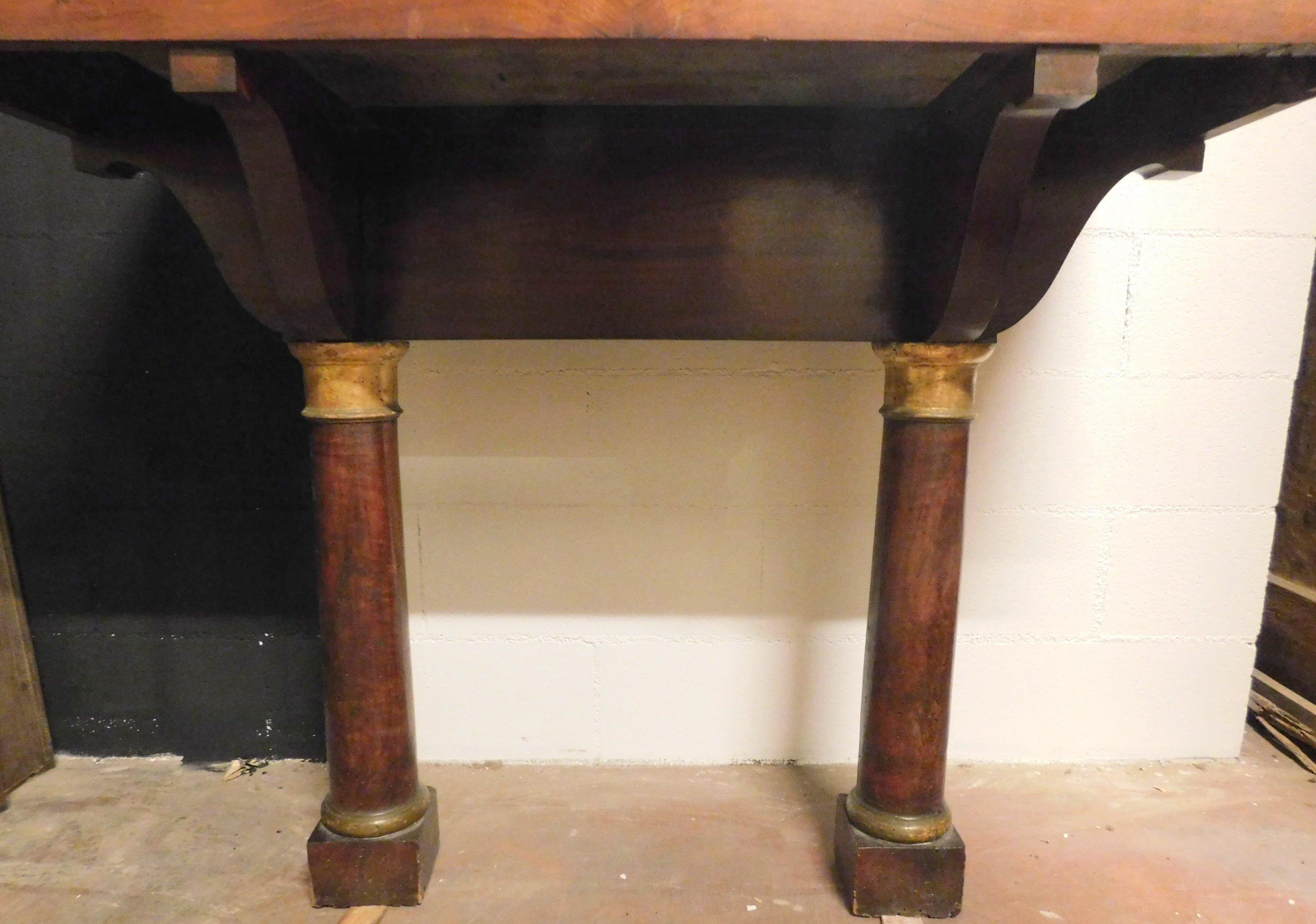 Antique Empire Style Console Table in Walnut with Original Mirror, 19th Century For Sale 4