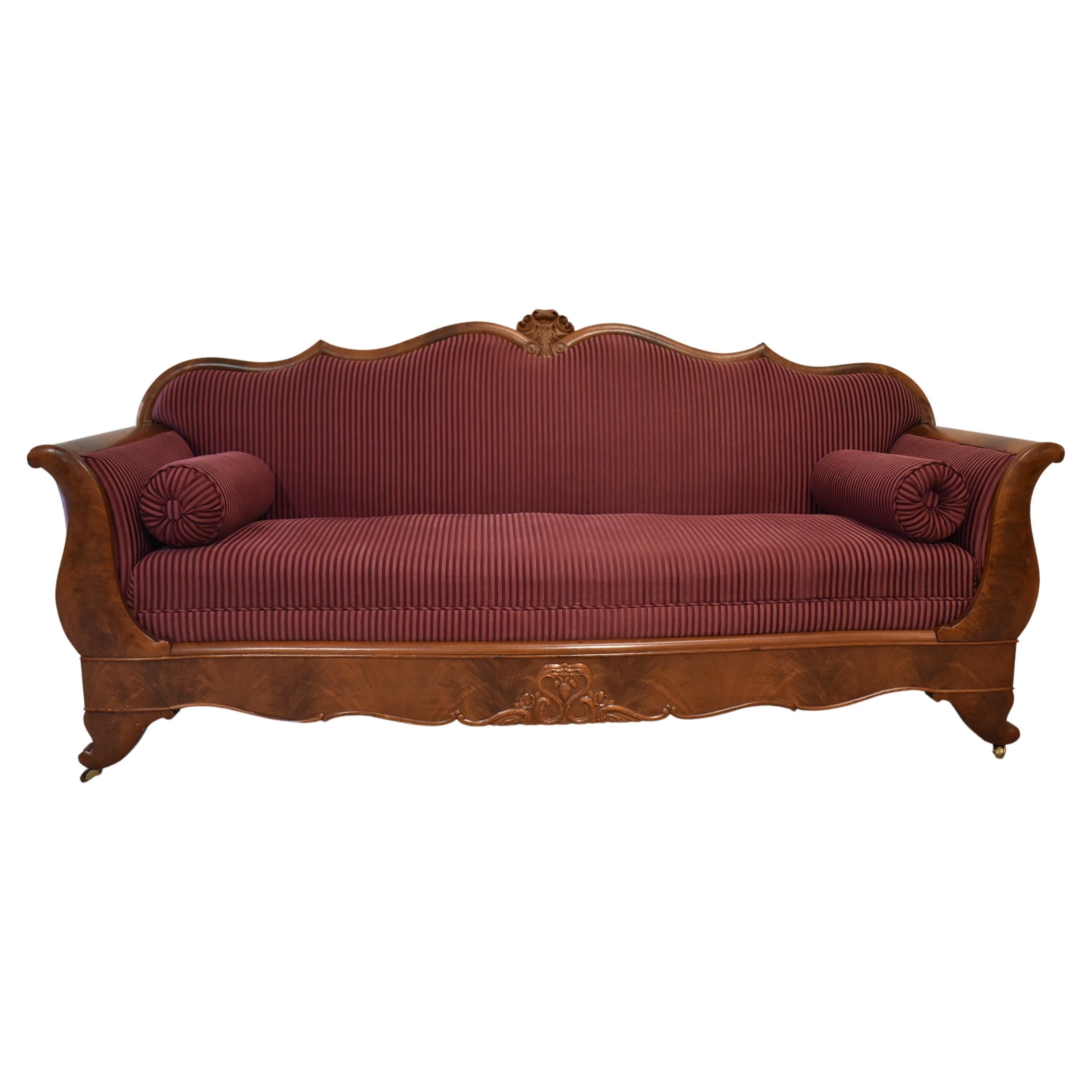 Antique Empire Style Flamed Mahogany Sofa