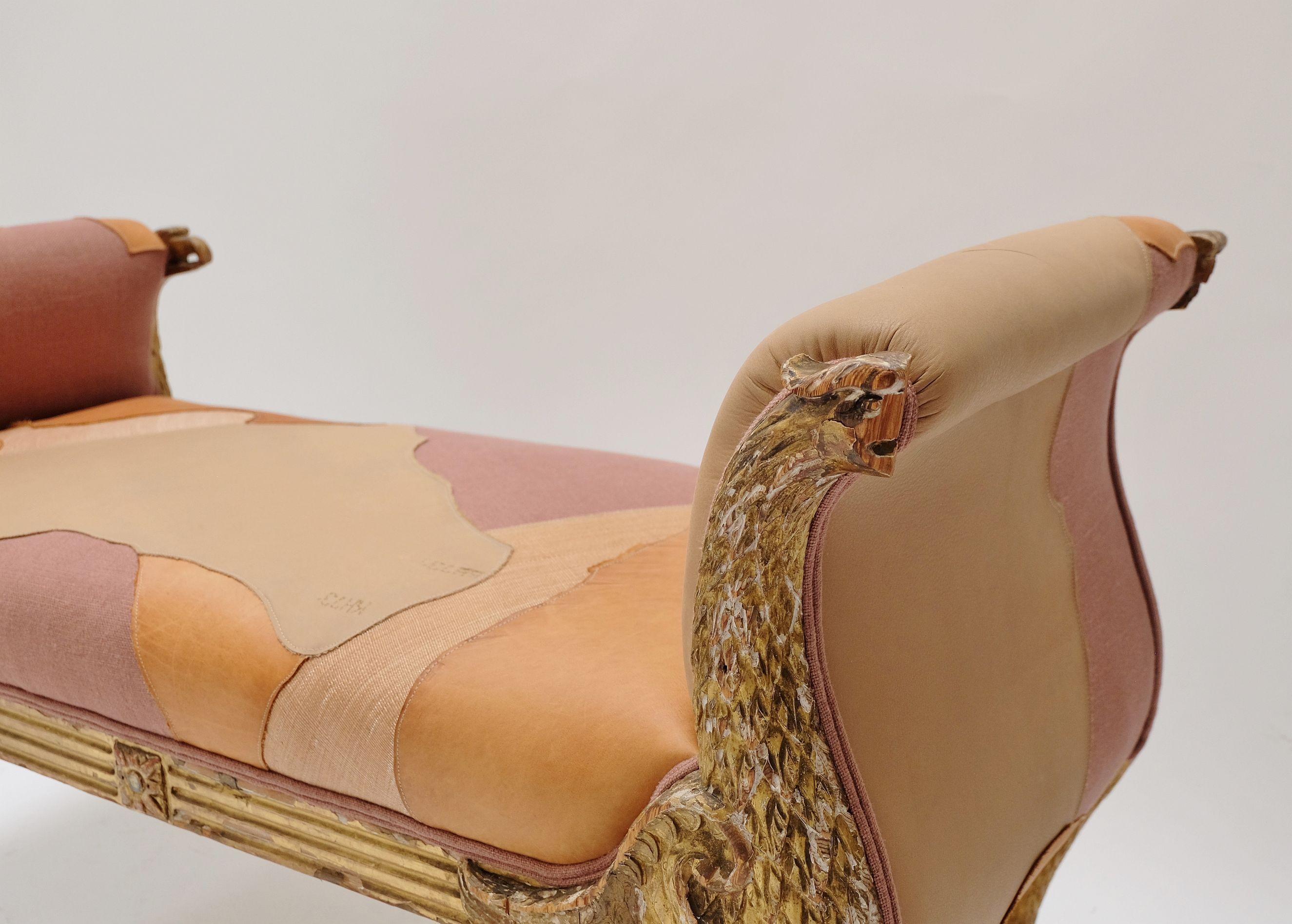 Antique Empire Style Gilded Scroll Arm Window Bench with Winged Eagle Supports For Sale 2