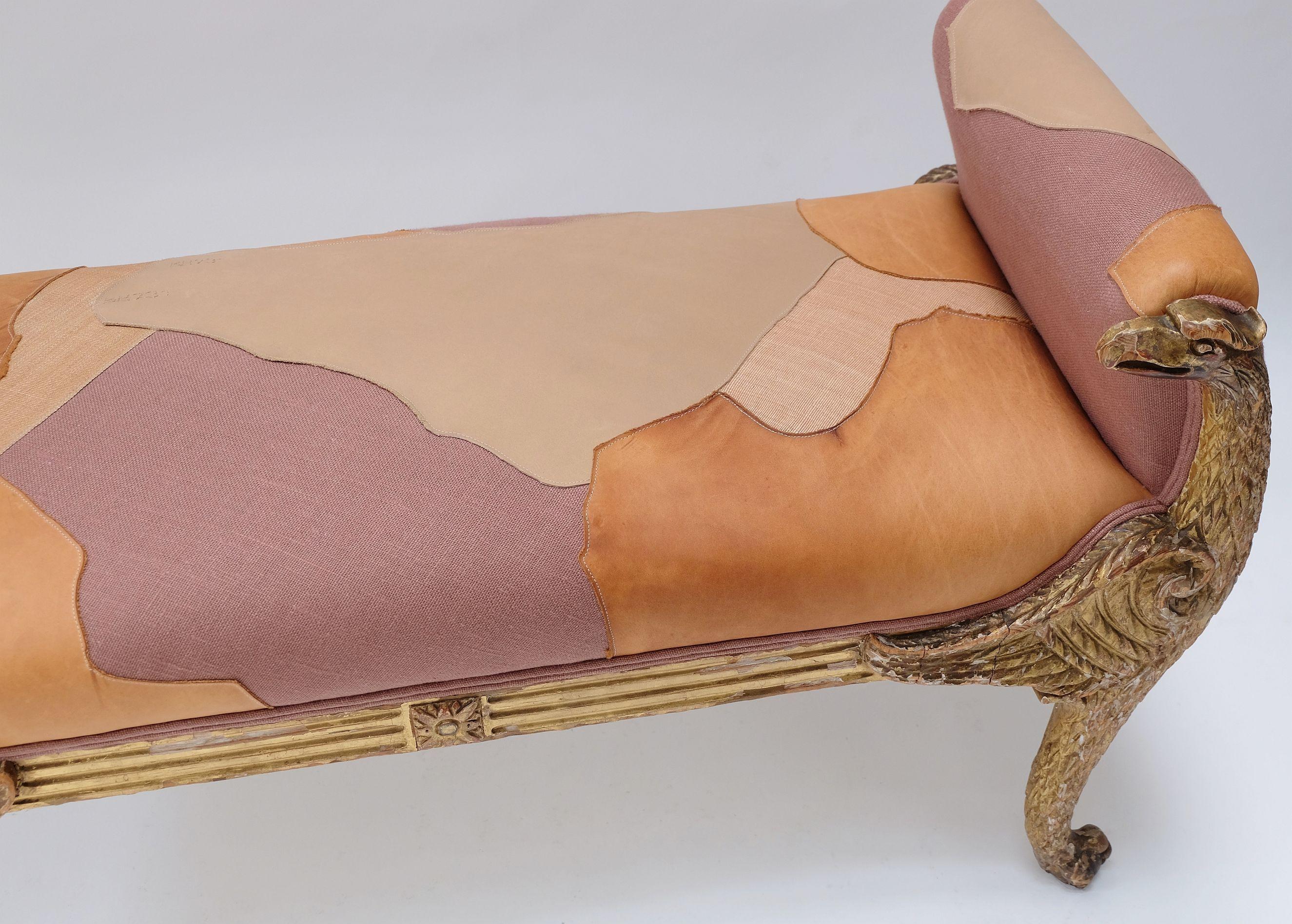 Antique Empire Style Gilded Scroll Arm Window Bench with Winged Eagle Supports For Sale 3