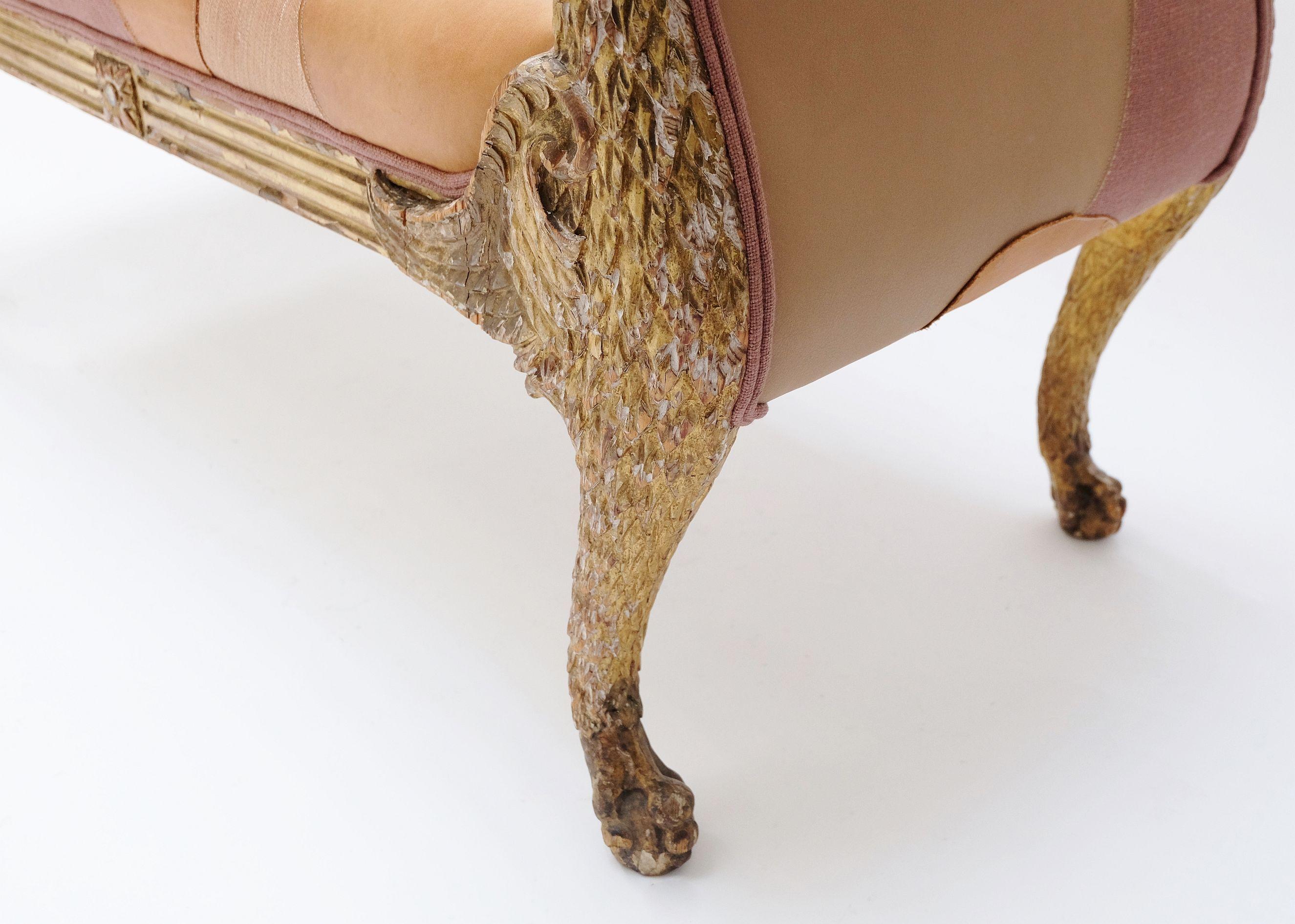 Antique Empire Style Gilded Scroll Arm Window Bench with Winged Eagle Supports In Good Condition For Sale In London, GB