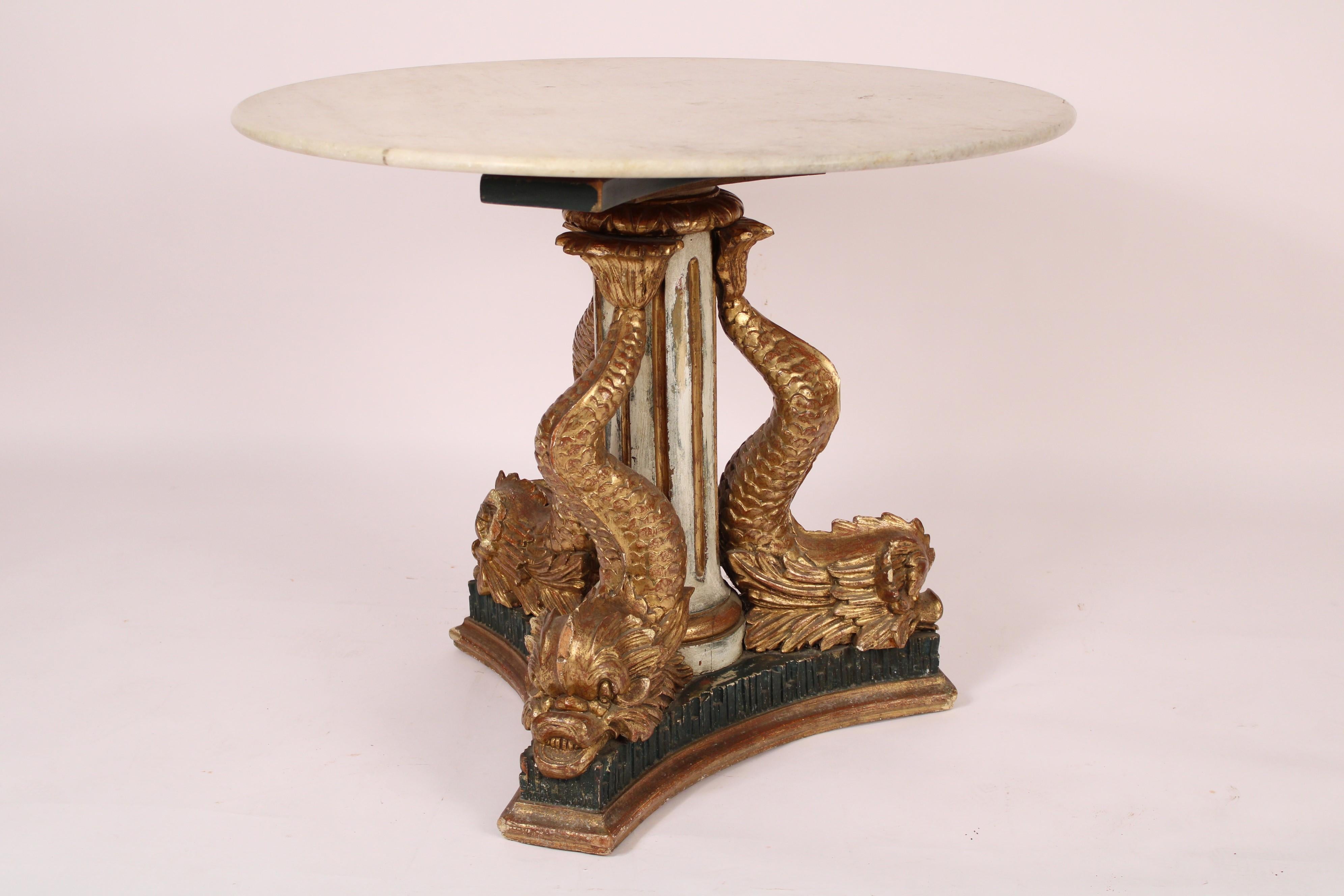 European Antique Empire Style Giltwood and Painted Marble Top Center Table