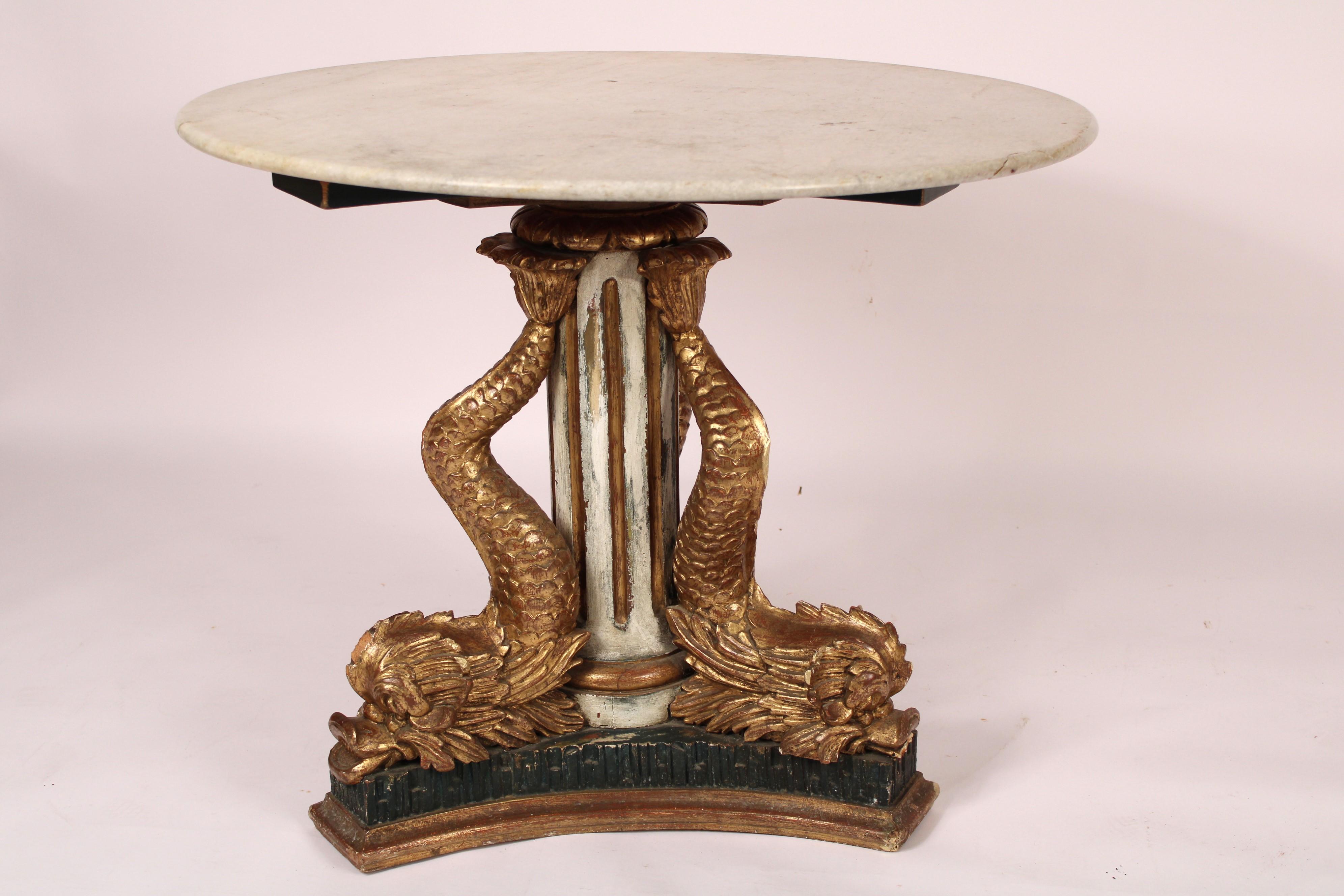 Antique Empire Style Giltwood and Painted Marble Top Center Table In Good Condition In Laguna Beach, CA
