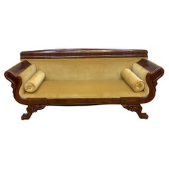Antique Empire Style Mahogany Swan Grecian Sofa in Yellow