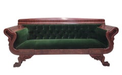 Antique Empire Style Mahogany Swan Grecian Sofa Newly Reupholstered