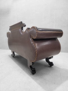 Antique Empire Style Mahogany Tufted Parlor Sofa Newly Reupholstered in Leather