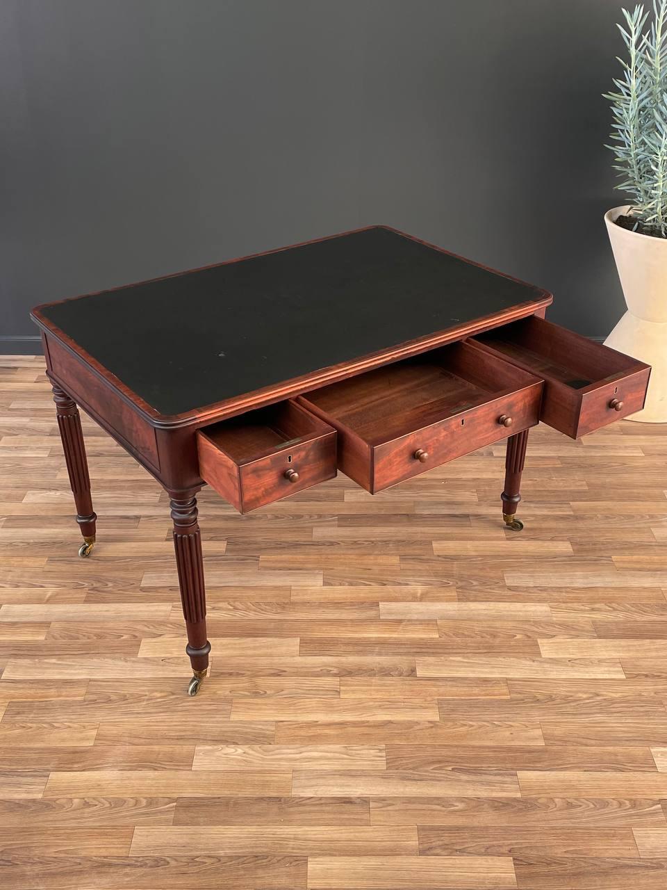 American Antique Empire Style Partners Desk with Leather Top For Sale