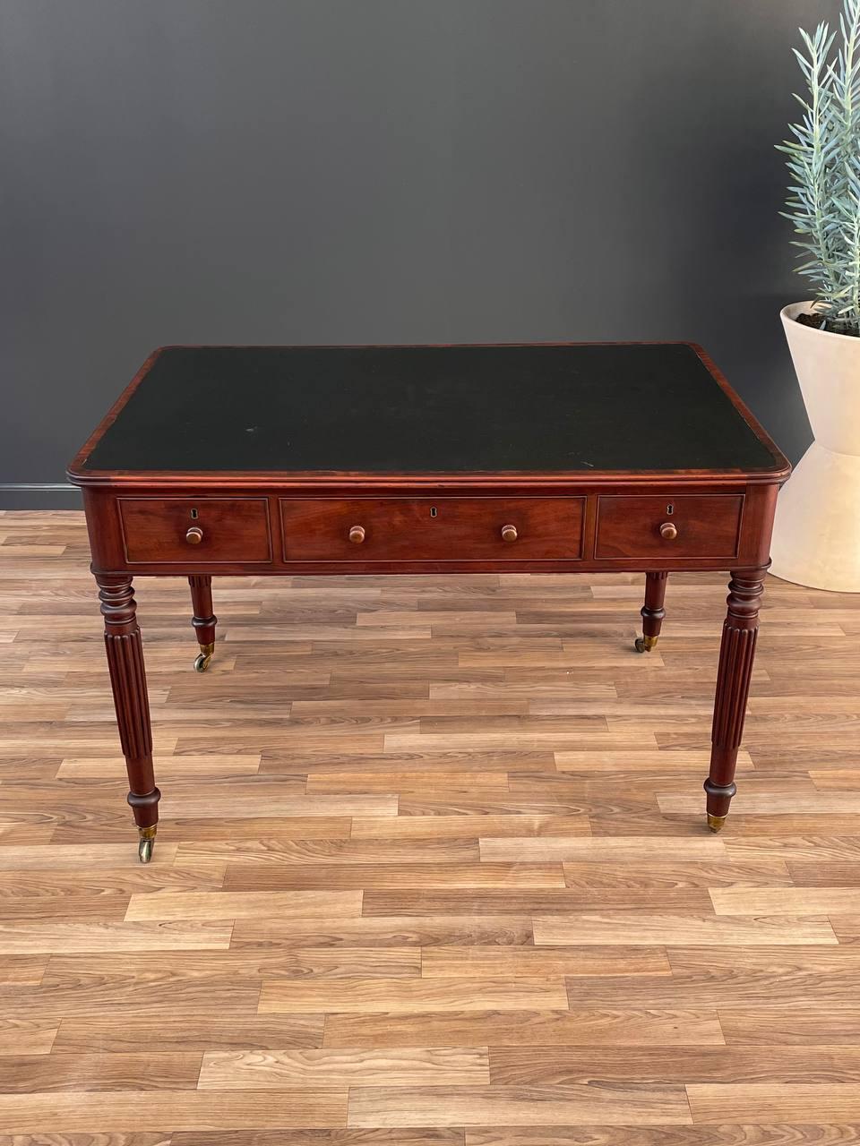 Antique Empire Style Partners Desk with Leather Top In Good Condition For Sale In Los Angeles, CA